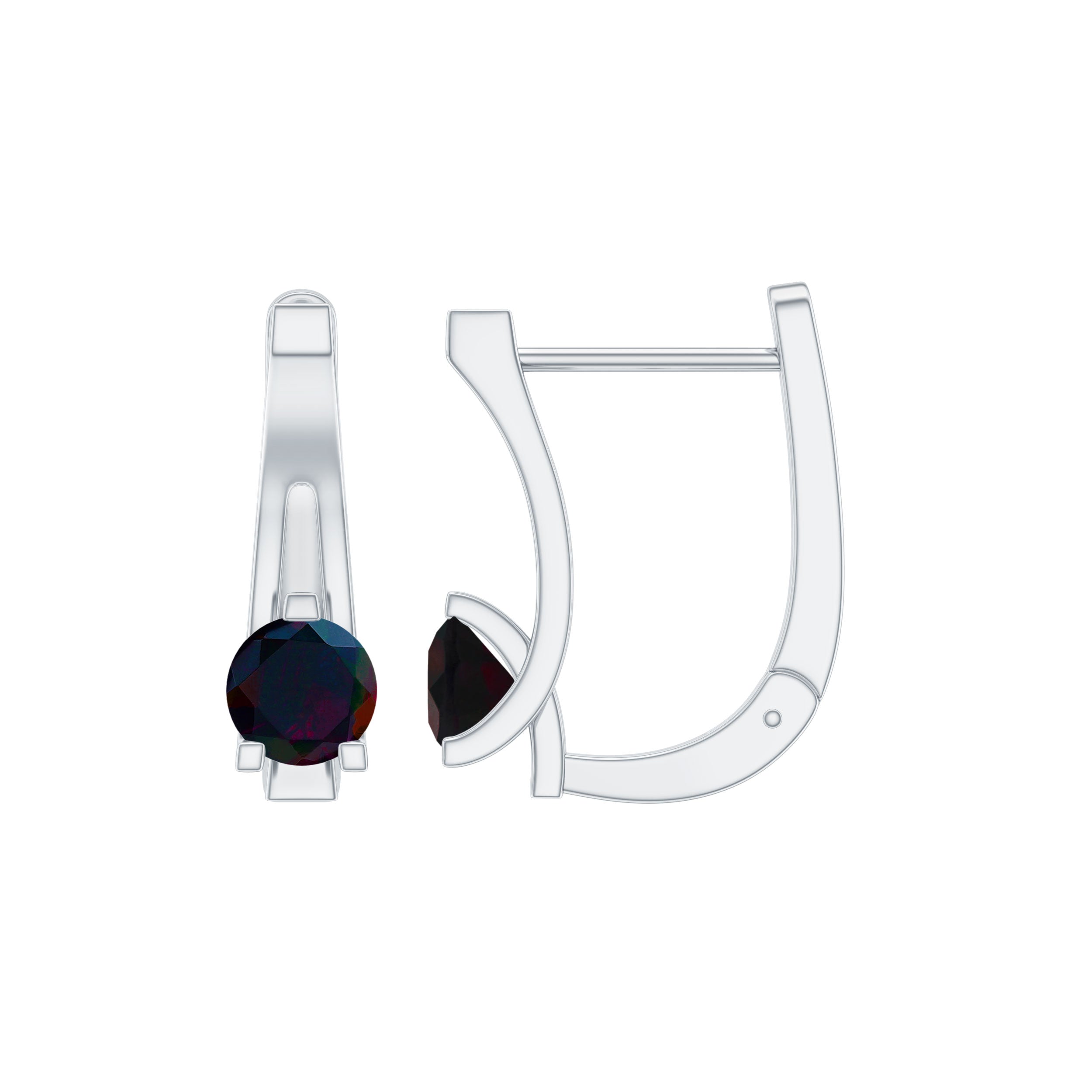 1 Carat Round Cut Black Opal J Hoop Earrings for Women AAA - Rosec Jewels