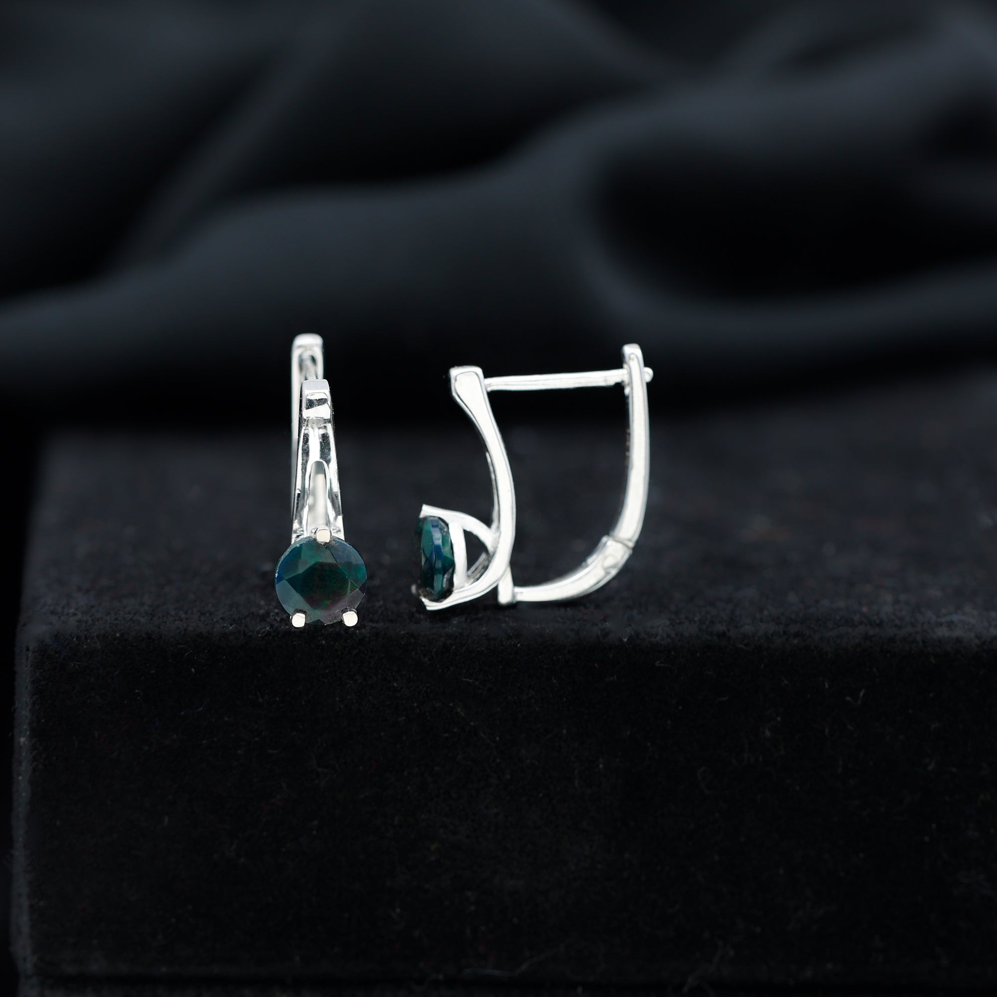 1 Carat Round Cut Black Opal J Hoop Earrings for Women AAA - Rosec Jewels