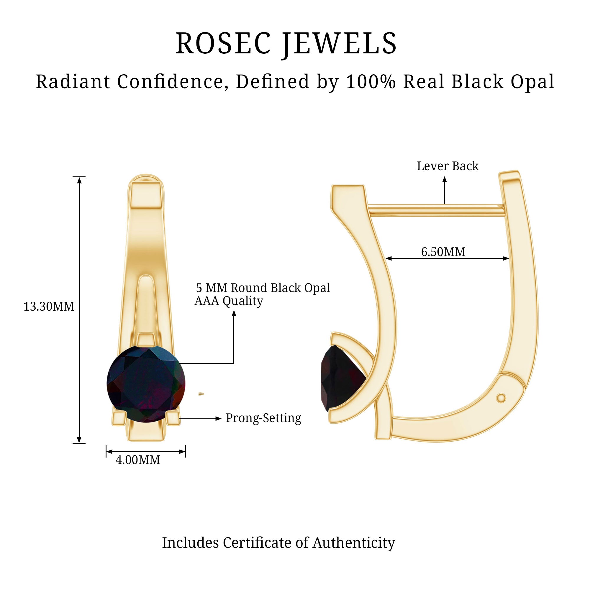 1 Carat Round Cut Black Opal J Hoop Earrings for Women AAA - Rosec Jewels
