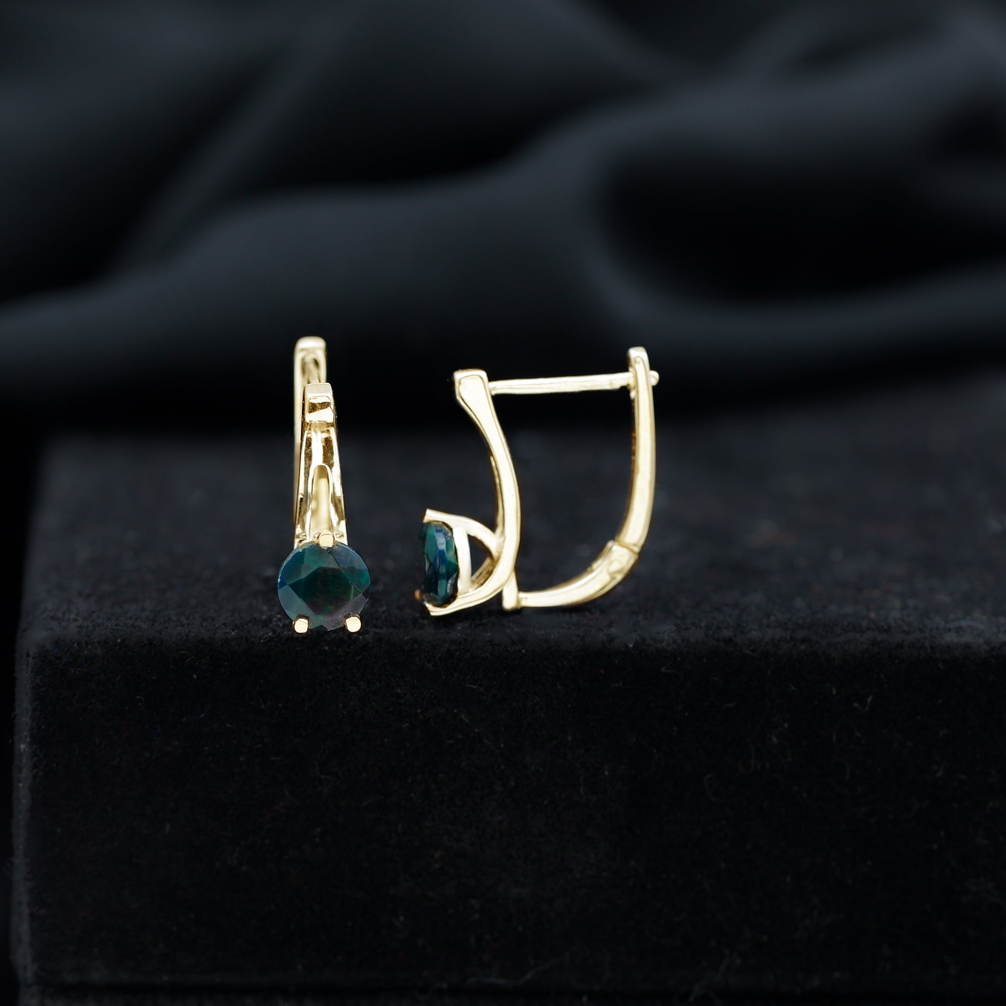 1 Carat Round Cut Black Opal J Hoop Earrings for Women AAA - Rosec Jewels