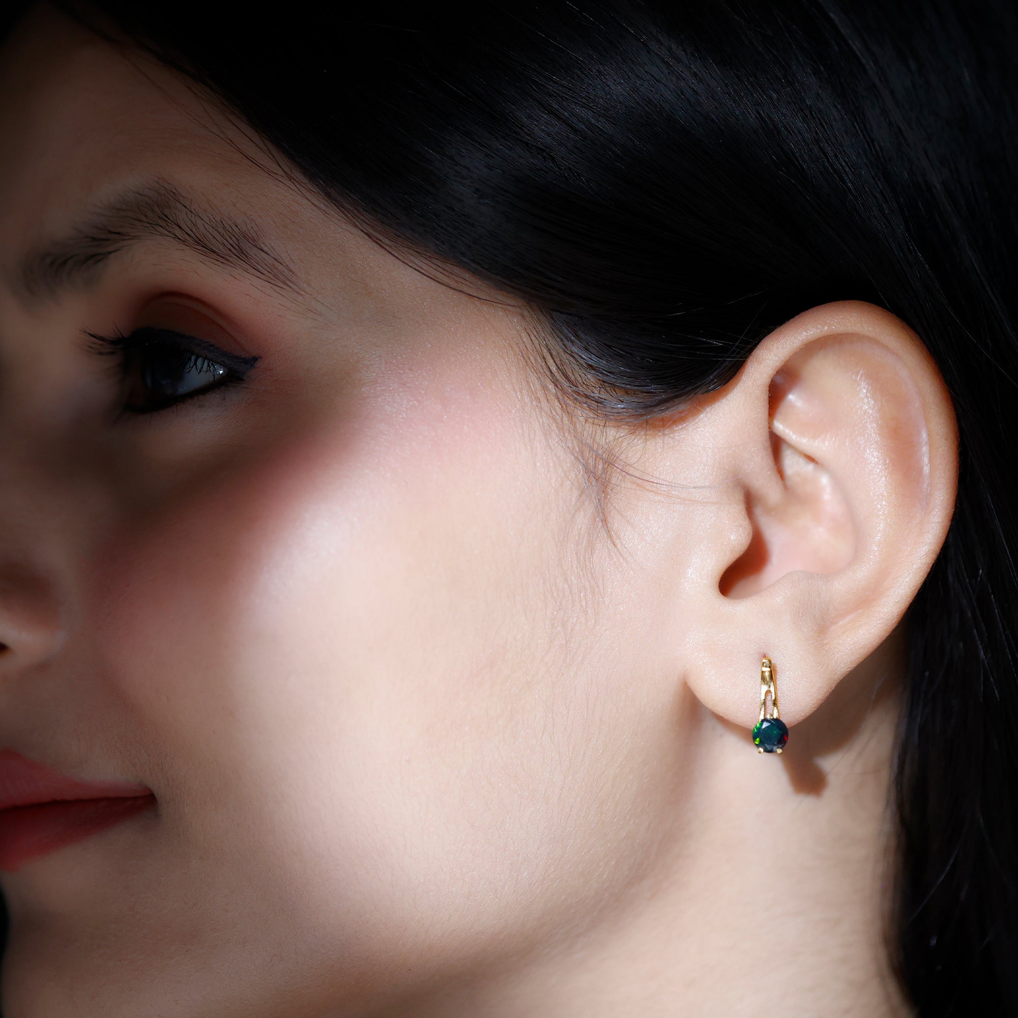 1 Carat Round Cut Black Opal J Hoop Earrings for Women AAA - Rosec Jewels