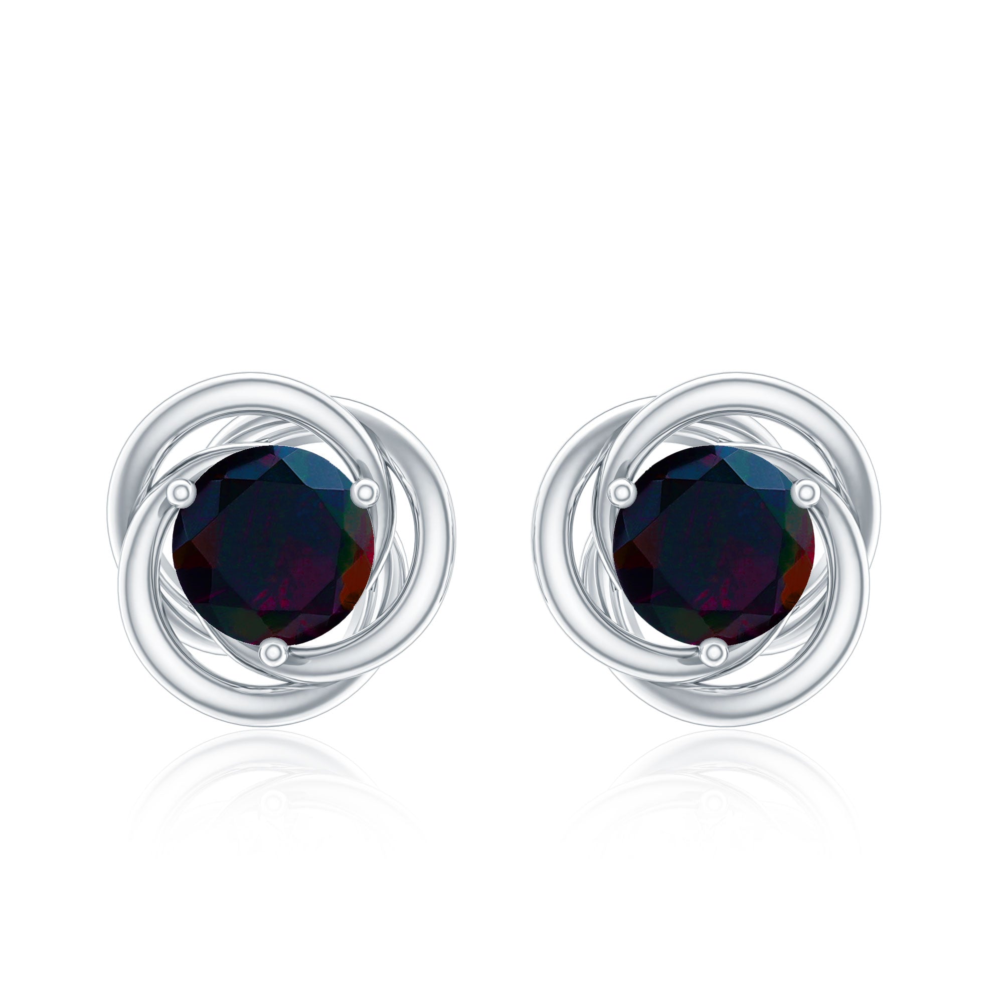 Natural Black Opal Solitaire Swirl Stud Earrings AAA - Rosec Jewels