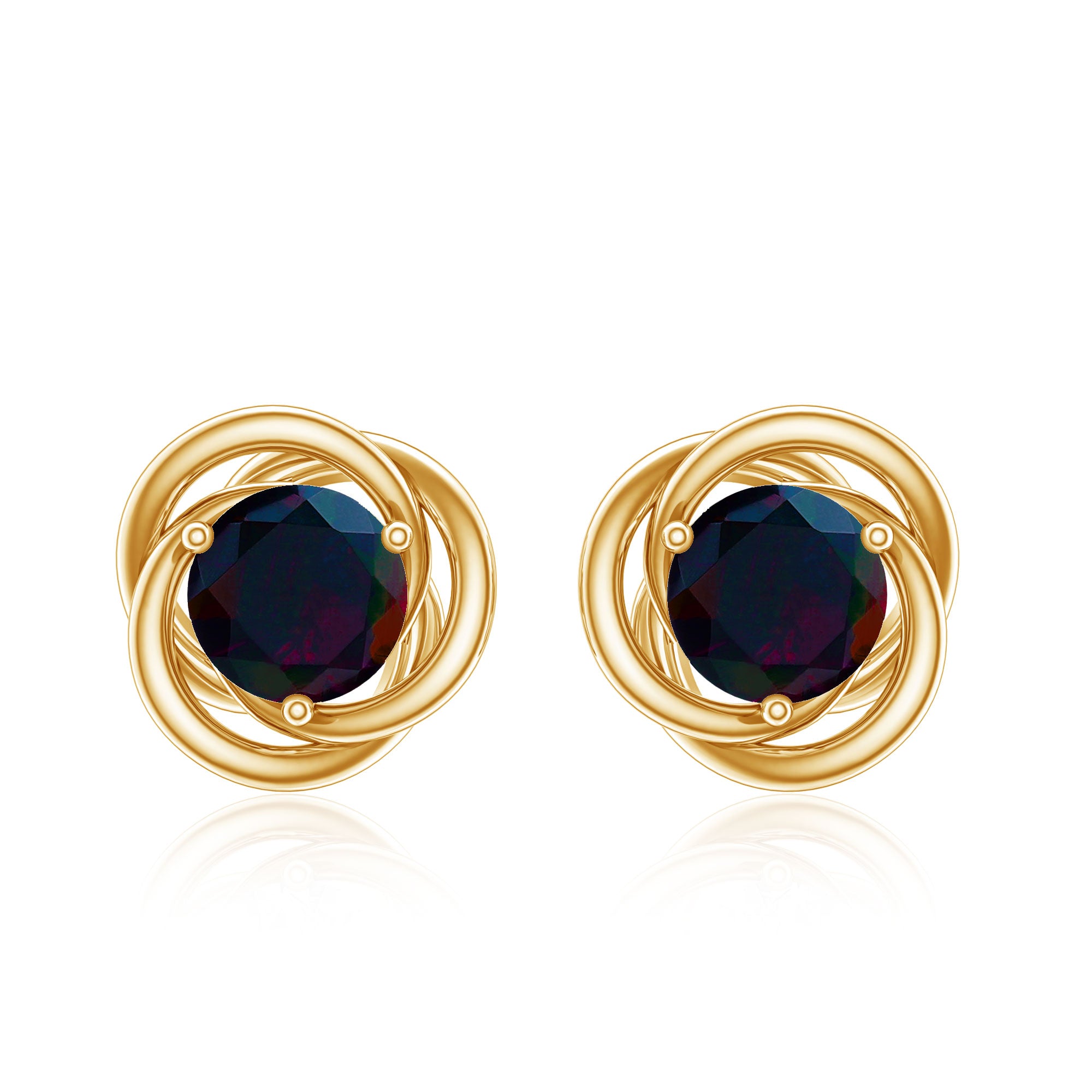 Natural Black Opal Solitaire Swirl Stud Earrings AAA - Rosec Jewels