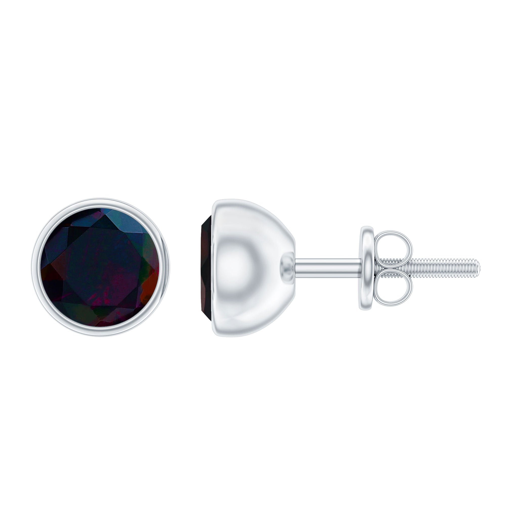 Bezel Set 6mm Black Opal Stud Earrings with Certificate AAA - Rosec Jewels