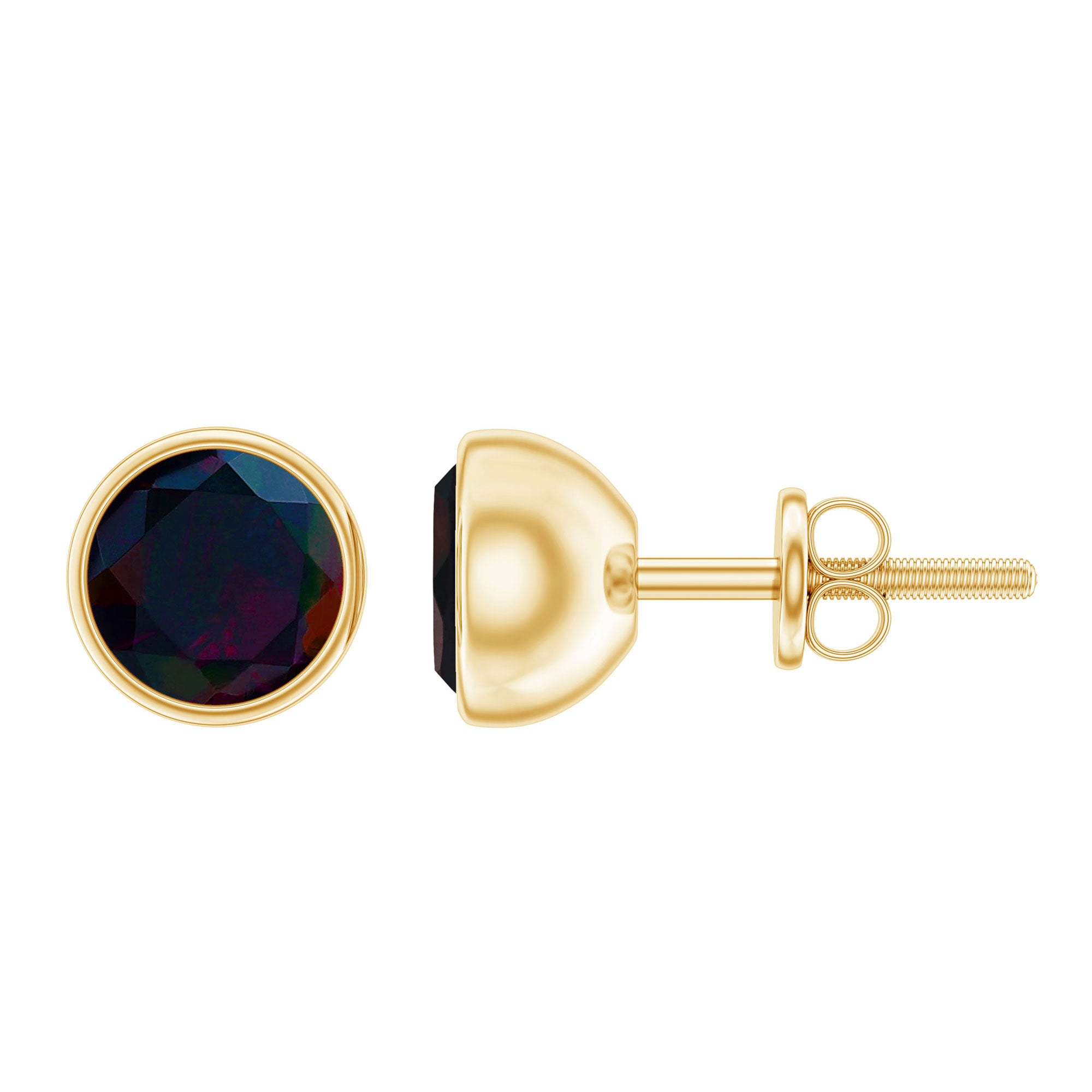 Bezel Set 6mm Black Opal Stud Earrings with Certificate AAA - Rosec Jewels