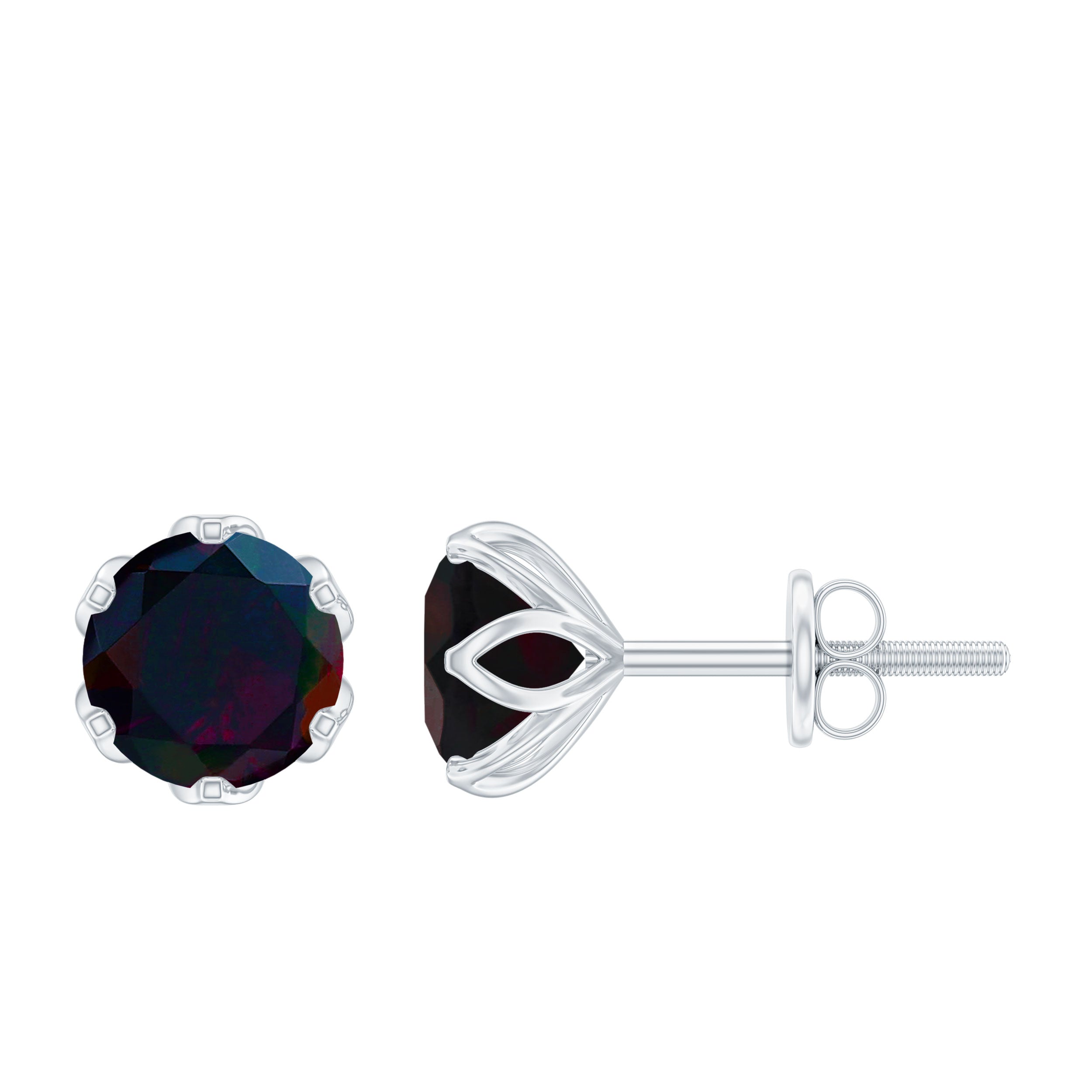 1.6 Carat Round Shape Black Opal Solitaire Stud Earrings AAA - Rosec Jewels