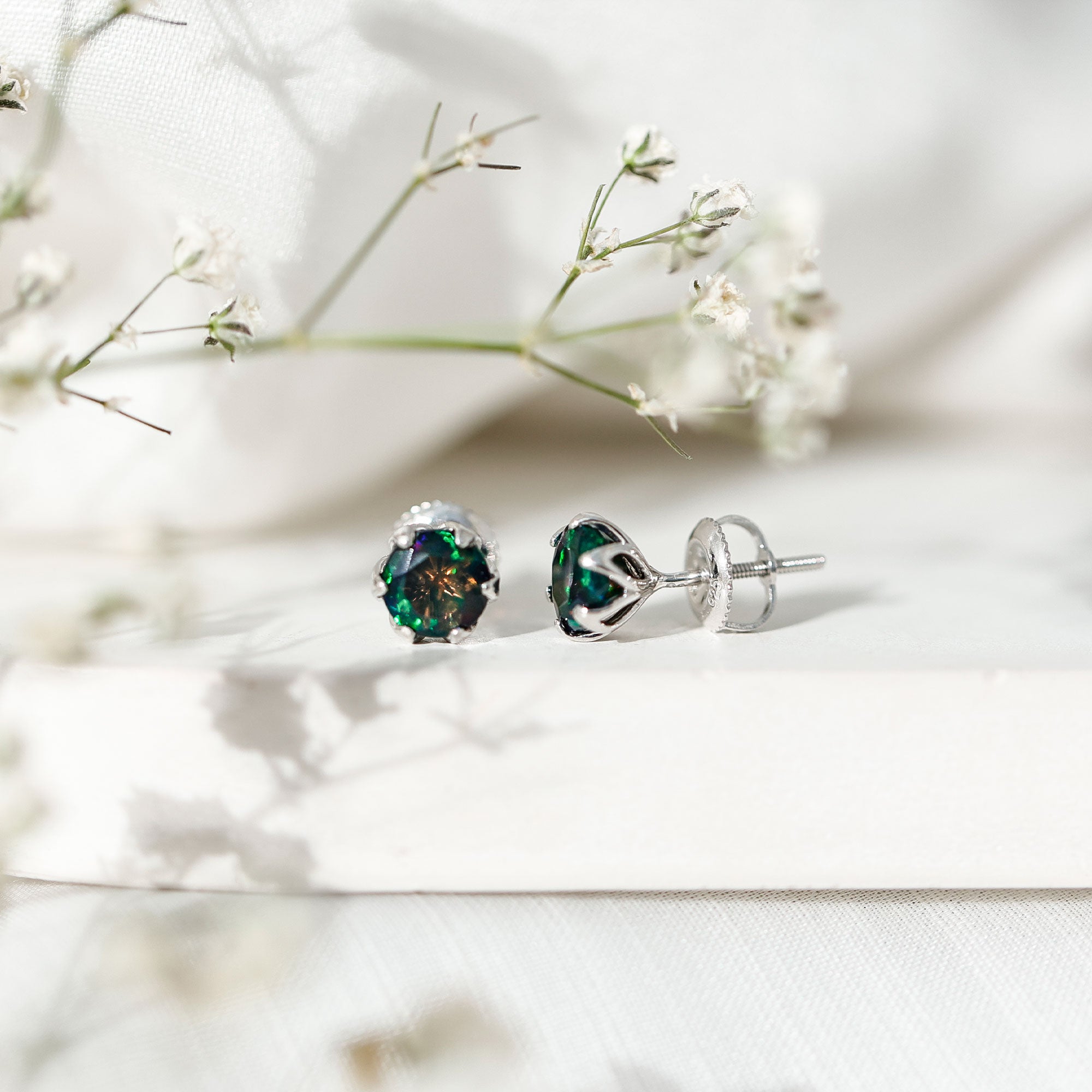 1.6 Carat Round Shape Black Opal Solitaire Stud Earrings AAA - Rosec Jewels