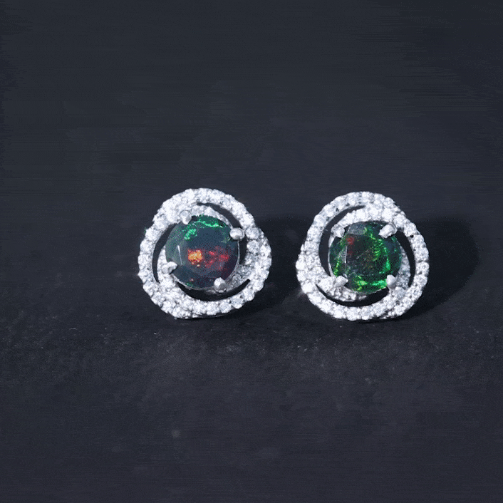 2 CT Black Opal Swirl Stud Earrings with Certificate AAA - Rosec Jewels