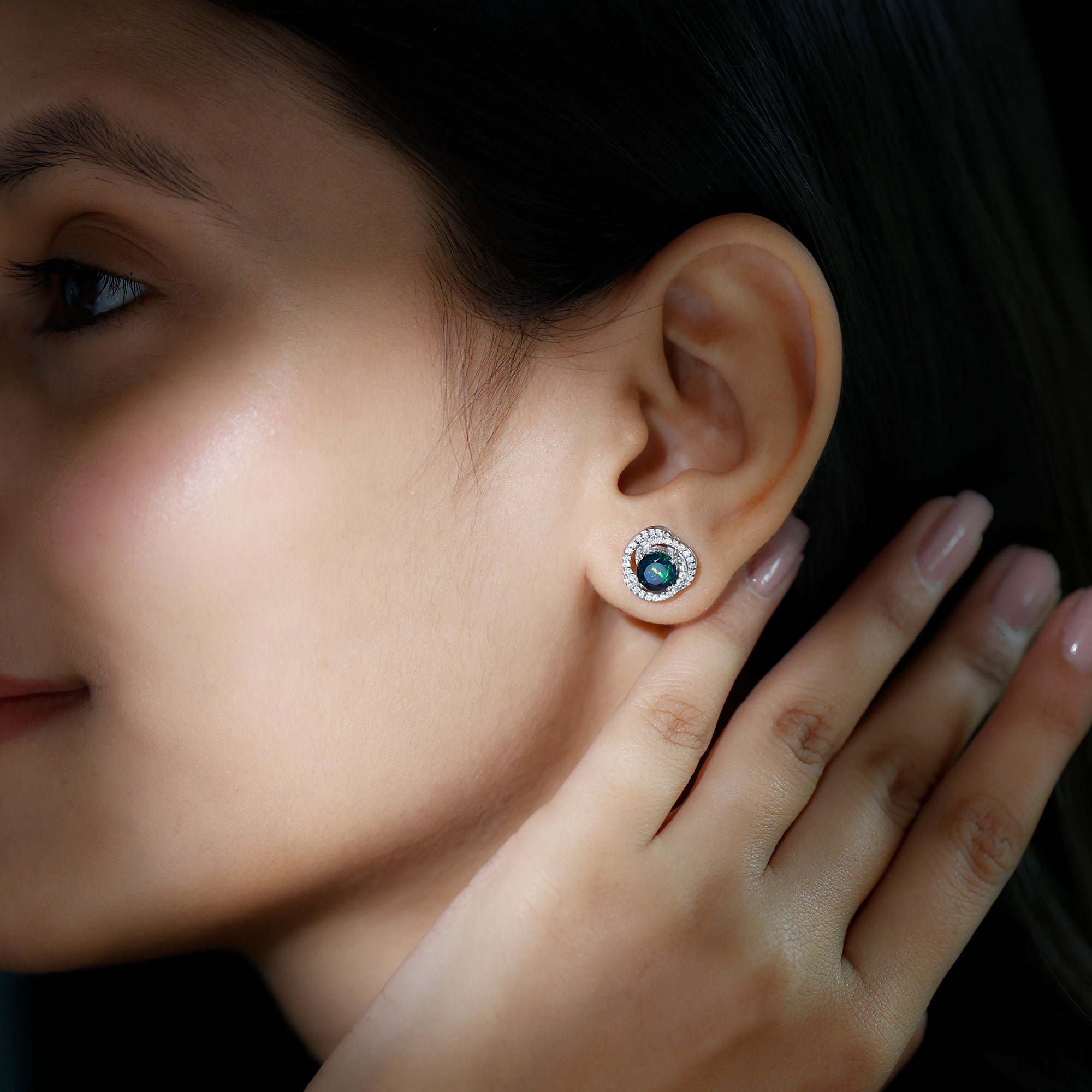 2 CT Black Opal Swirl Stud Earrings with Certificate AAA - Rosec Jewels