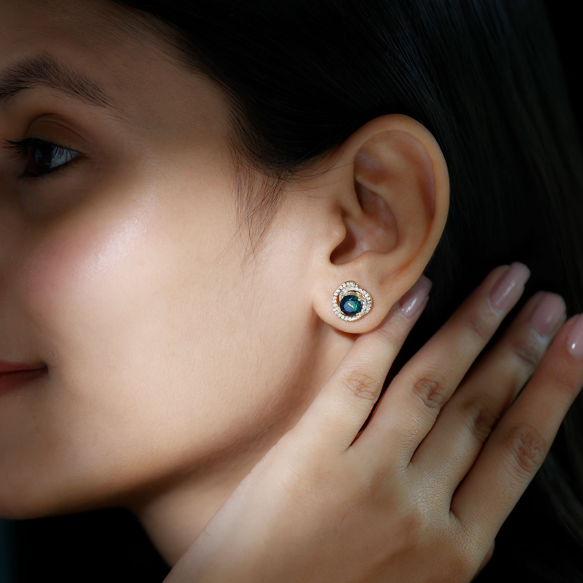 2 CT Black Opal Swirl Stud Earrings with Certificate AAA - Rosec Jewels