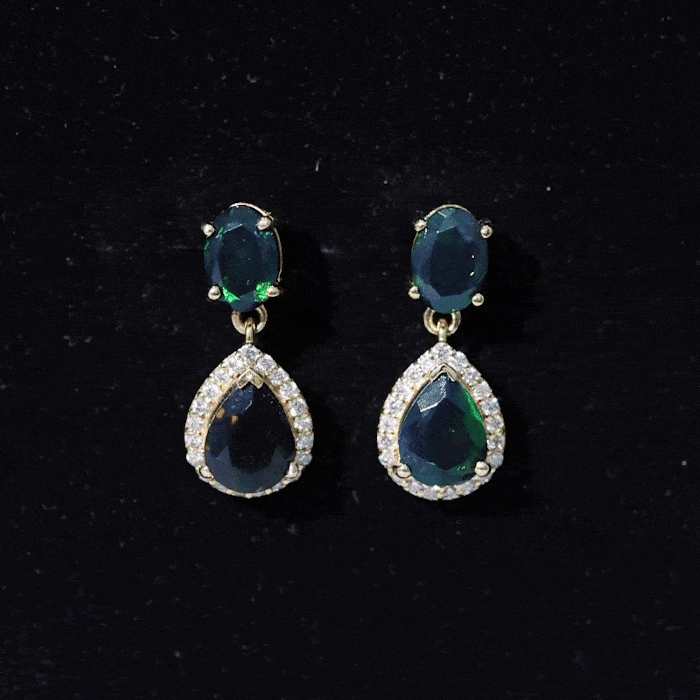 Oval and Pear Shape Black Opal Drop Earrings with Diamond AAA - Rosec Jewels