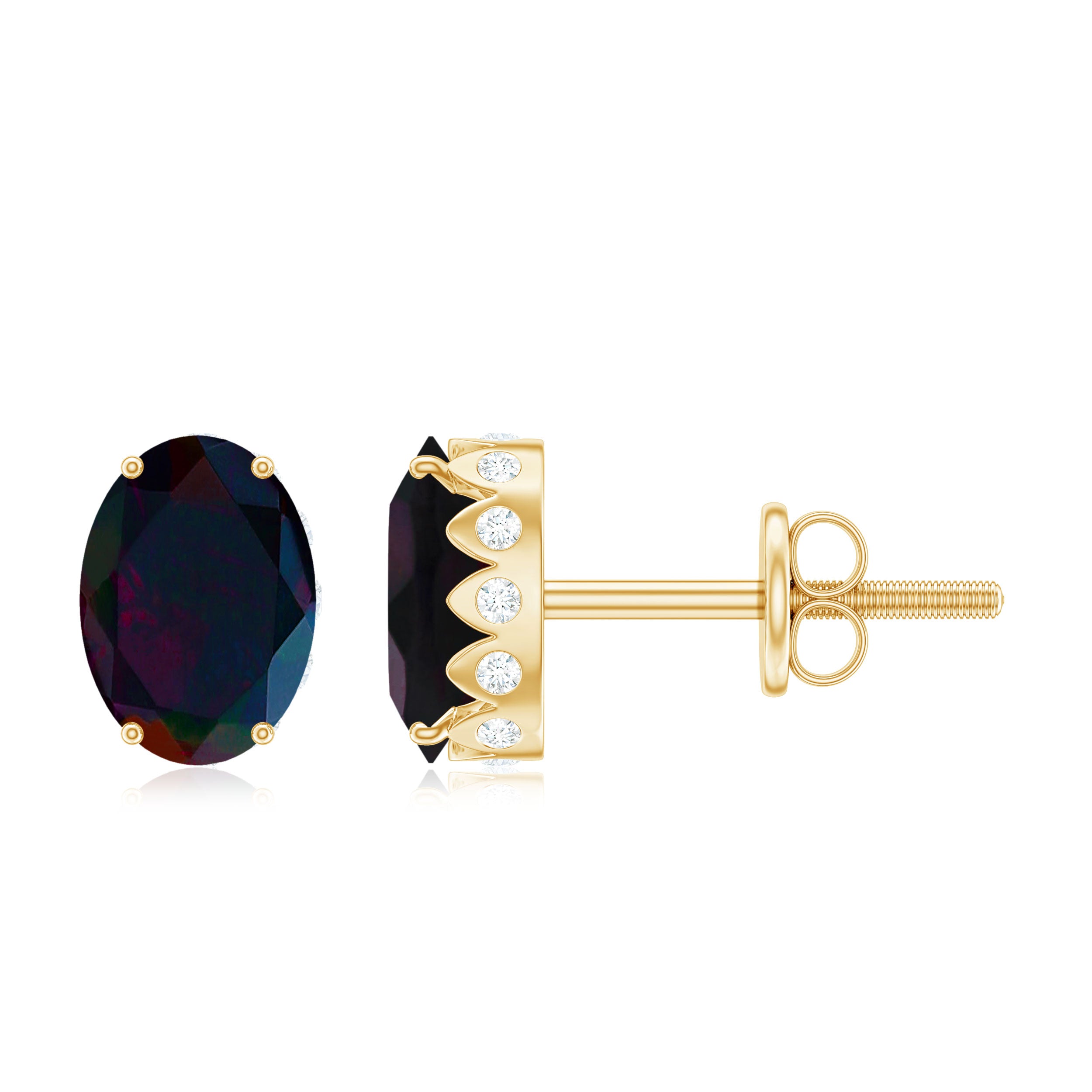 1.8 Carat Oval Black Opal Solitaire Stud Earrings with Diamond AAA - Rosec Jewels