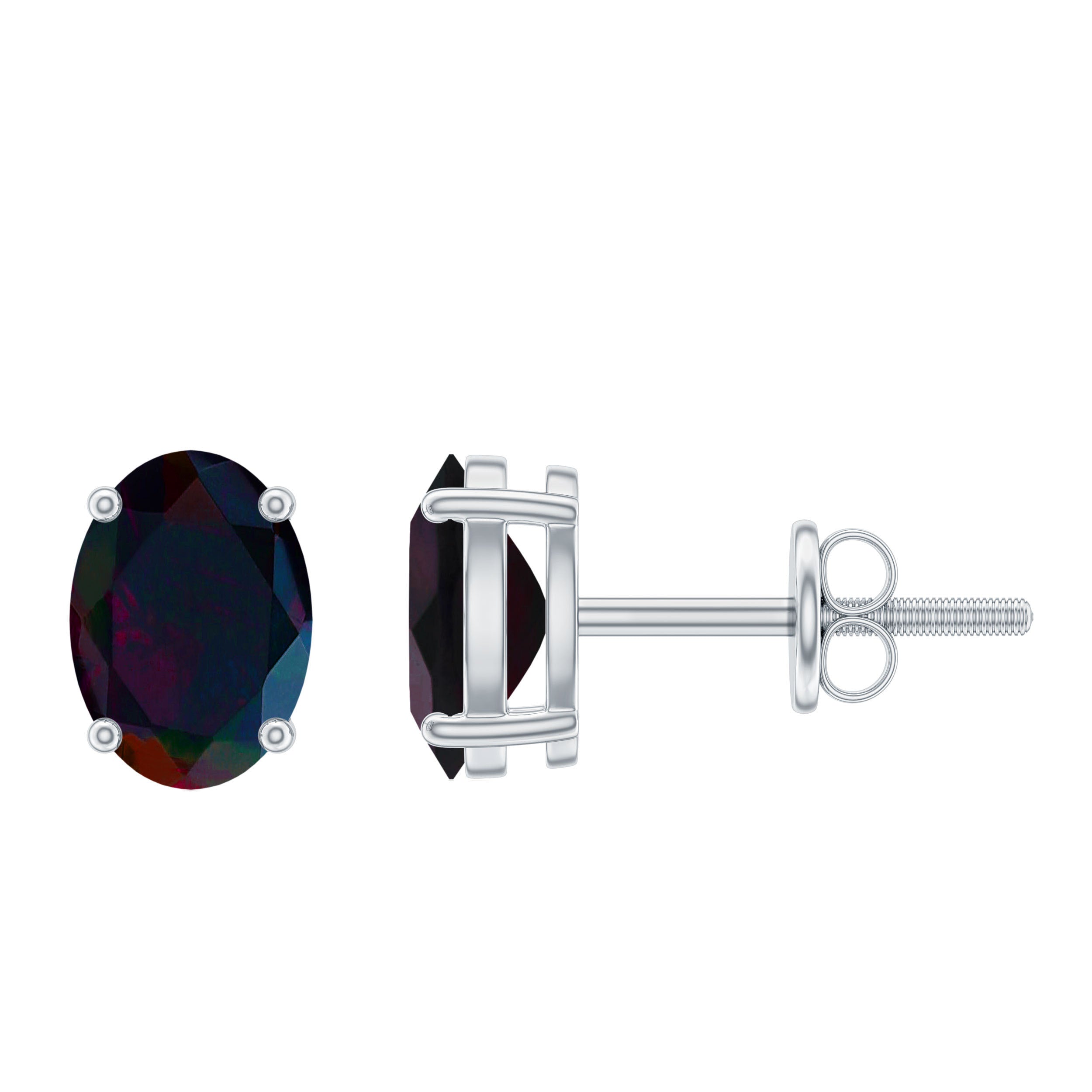 Real Black Opal Solitaire Stud Earrings in 4 Prong Setting AAA - Rosec Jewels