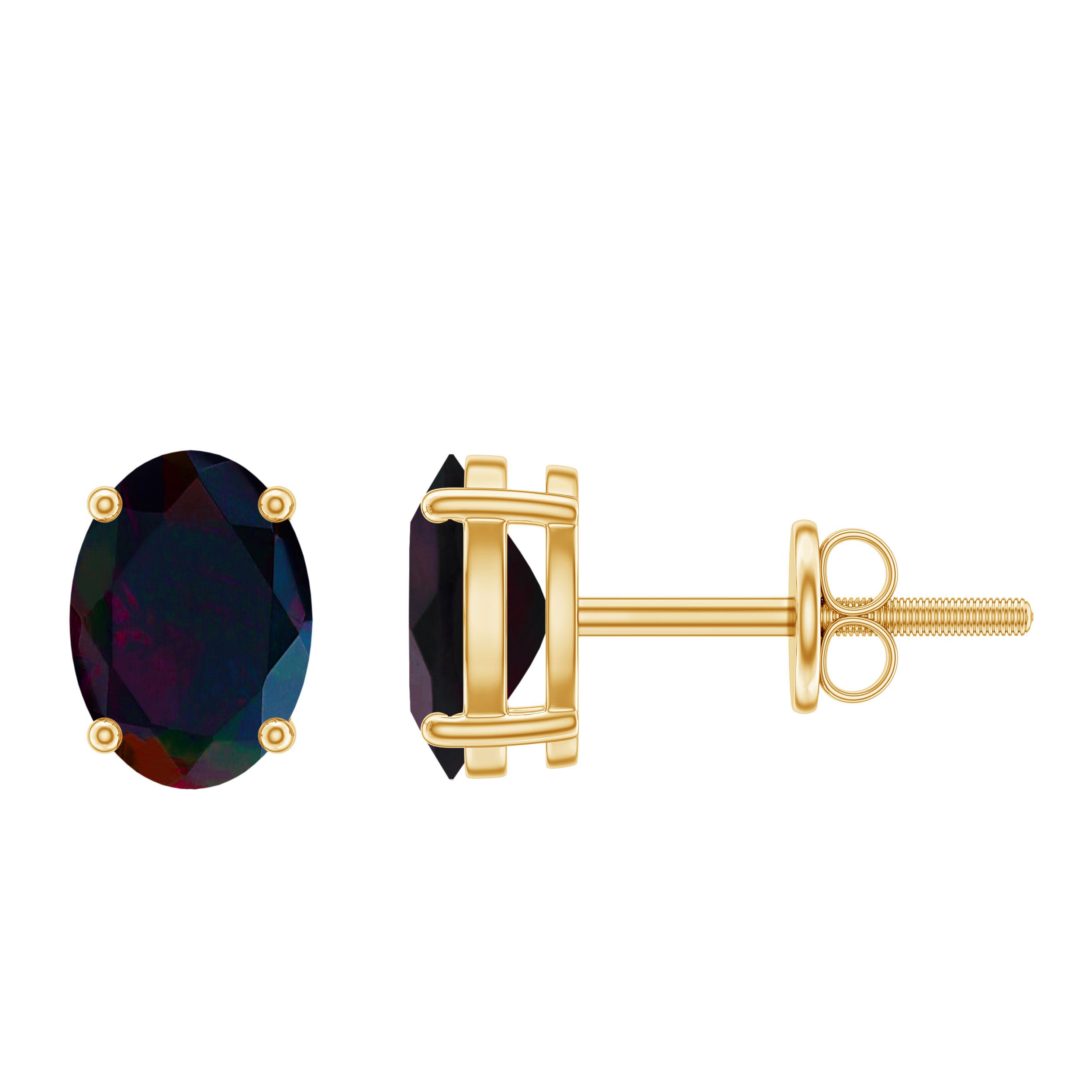 Real Black Opal Solitaire Stud Earrings in 4 Prong Setting AAA - Rosec Jewels