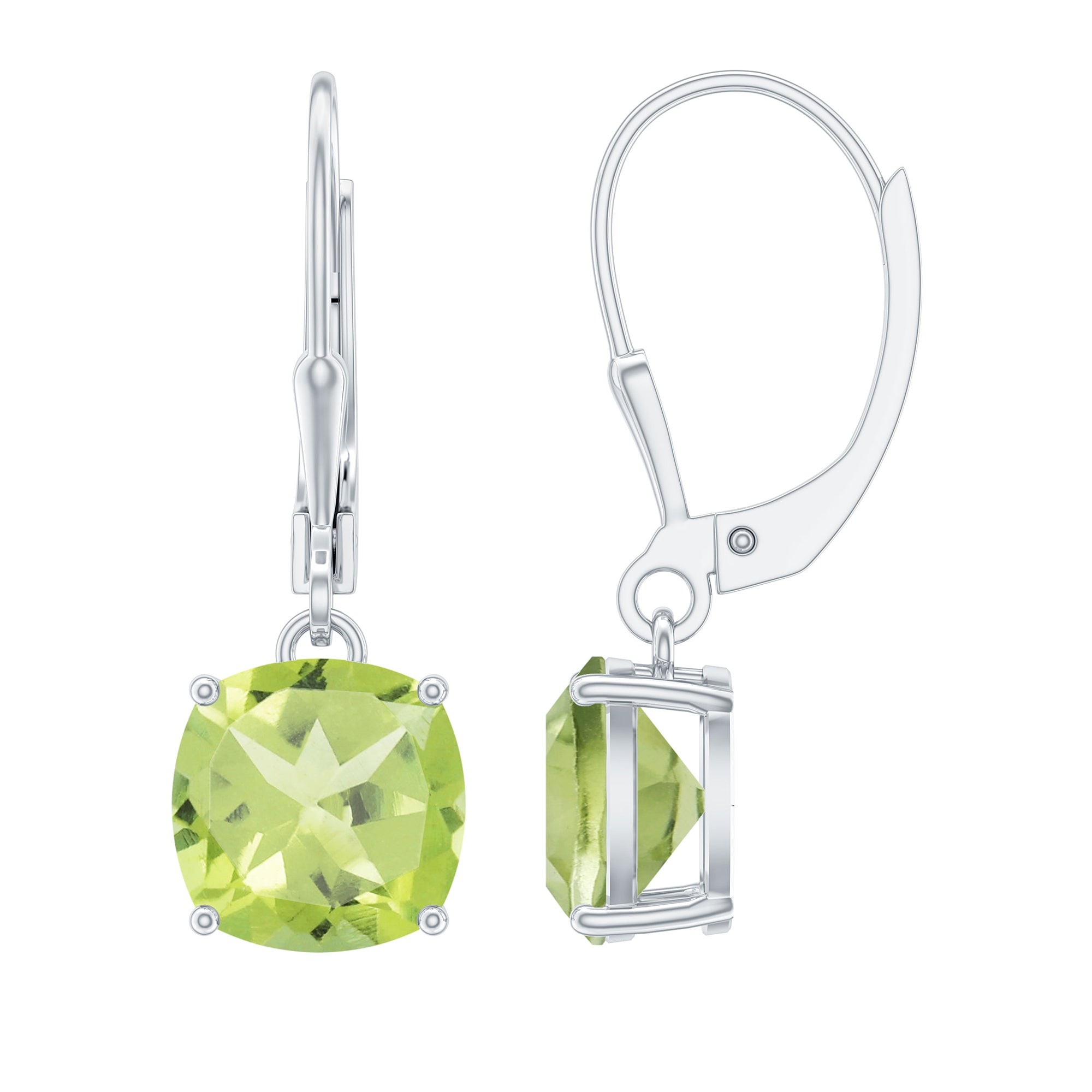 8 MM Cushion Cut Peridot Solitaire Drop Earrings
