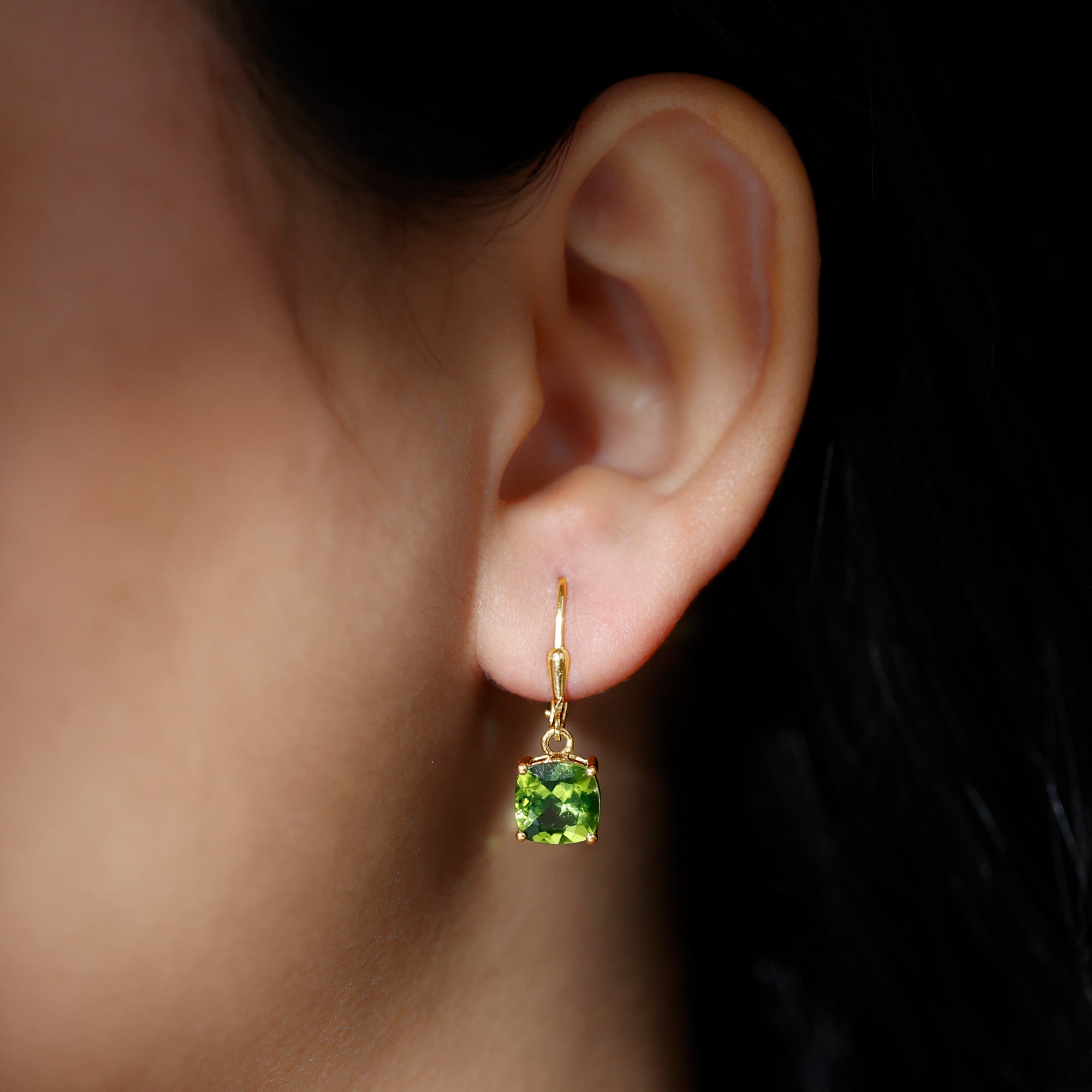 4 Carat Cushion Cut Peridot Solitaire Drop Earrings with Leverback AAA - Rosec Jewels