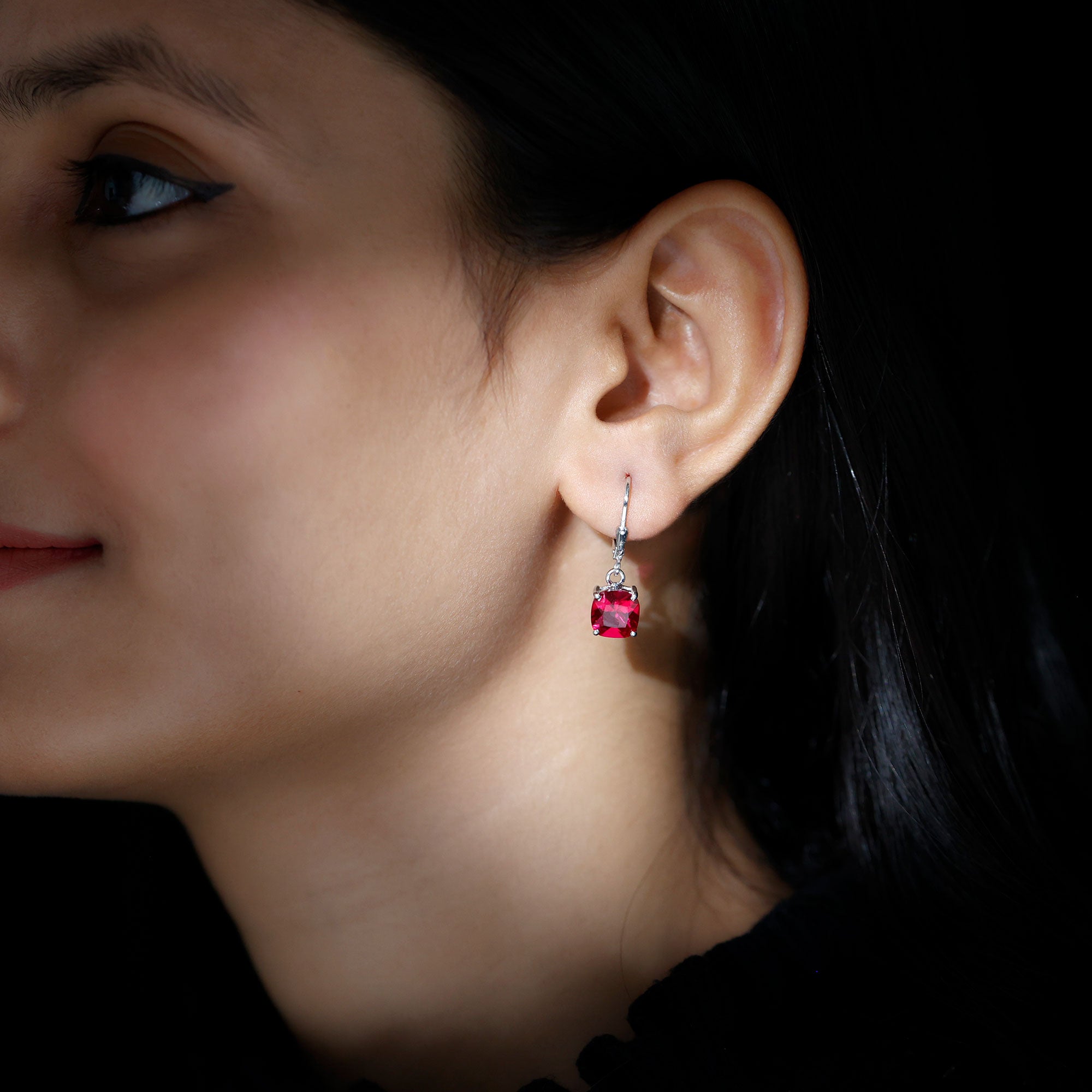 Lab Created Ruby Drop Earrings For Women AAAA - Rosec Jewels