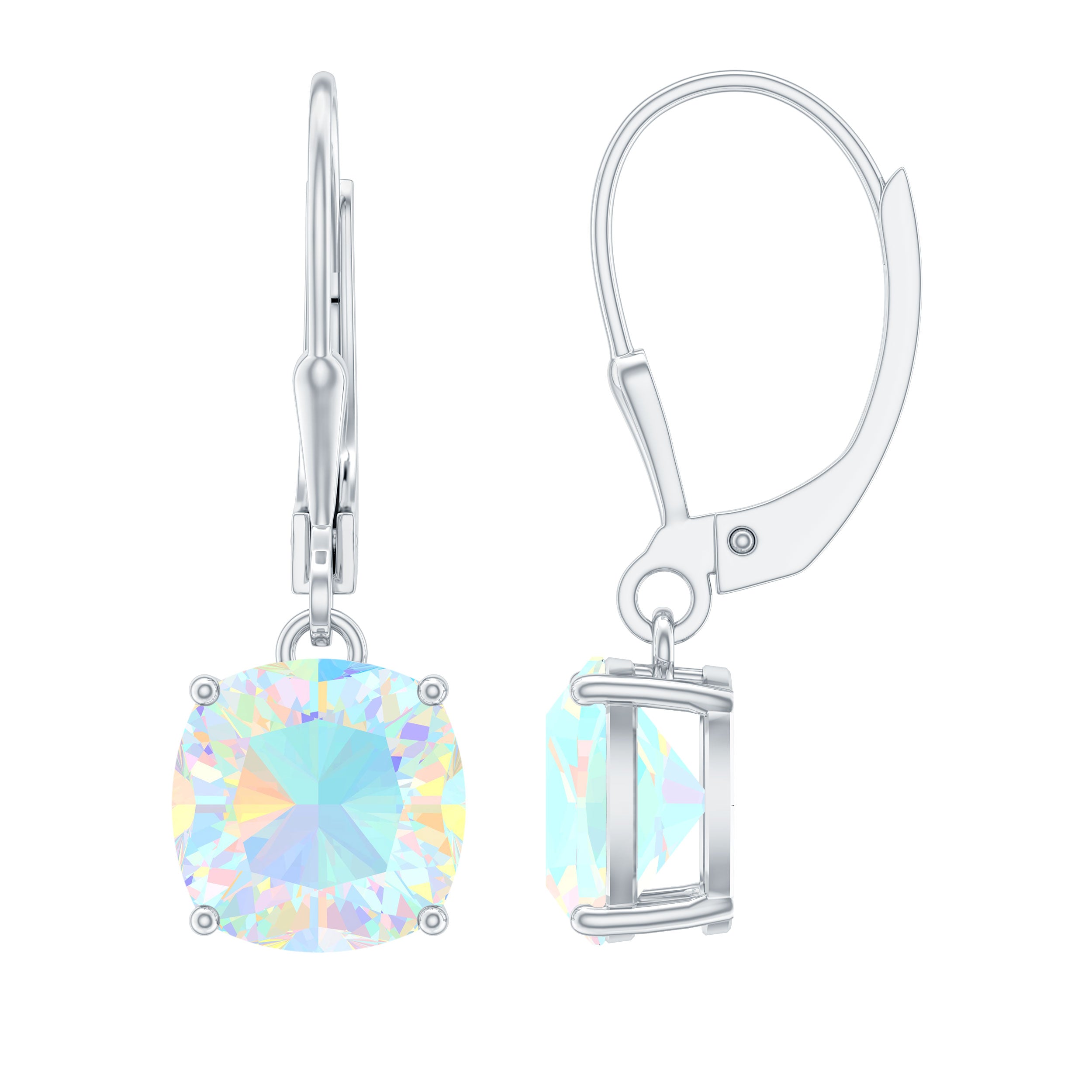 Natural 8MM Cushion Cut Rainbow Opal Hoop Drop Earrings