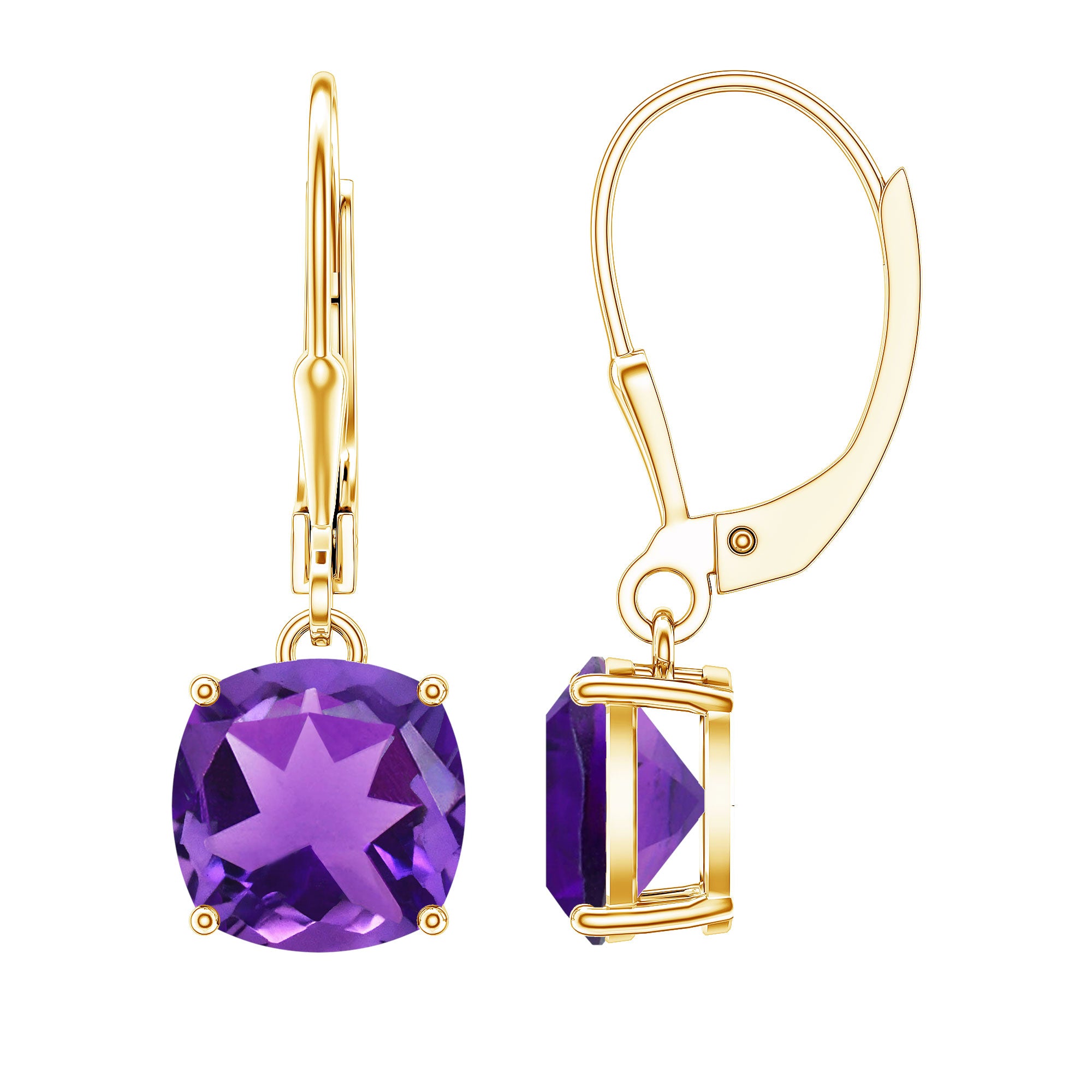 Natural 8mm Cushion Cut Amethyst Drop Earrings with Lever Back AAA - Rosec Jewels