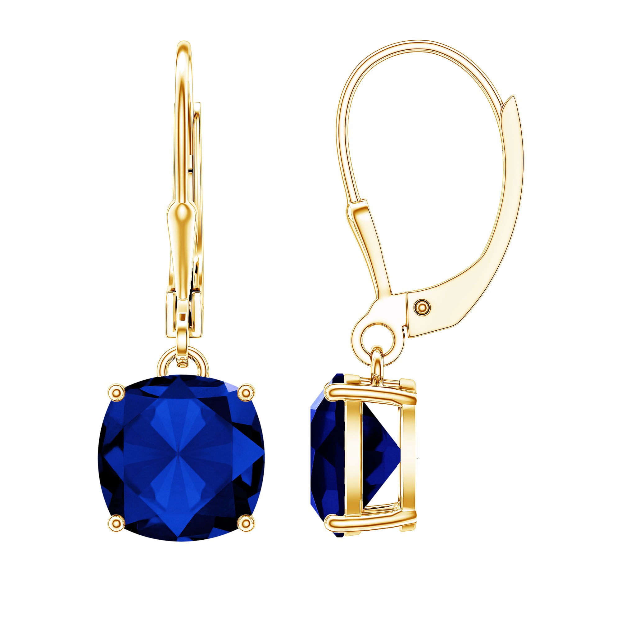 Cushion Cut Lab Grown Blue Sapphire Drop Hoop Earrings AAAA - Rosec Jewels