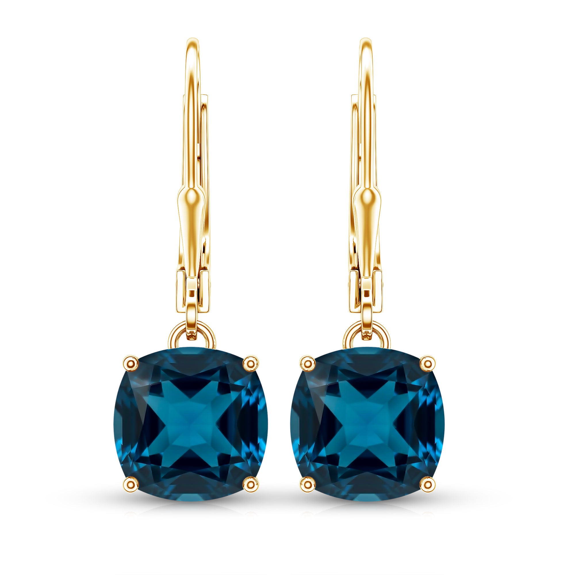 Cushion Cut London Blue Topaz Solitaire Drop Earrings AAA - Rosec Jewels