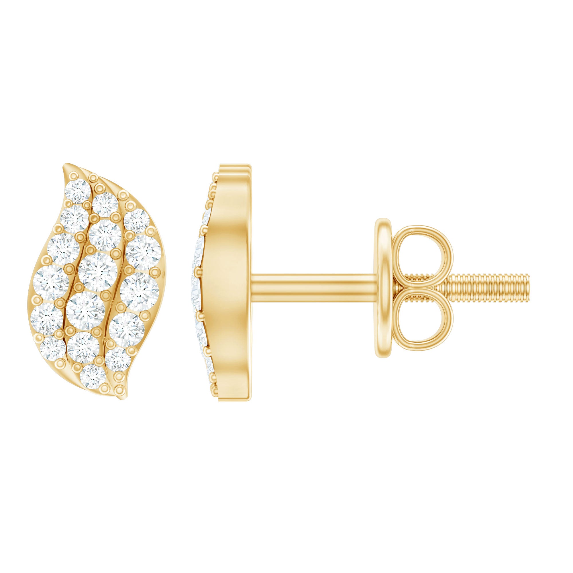 Nature Inspired Diamond Leaf Stud Earrings Natural - ( HI-SI ) - Rosec Jewels