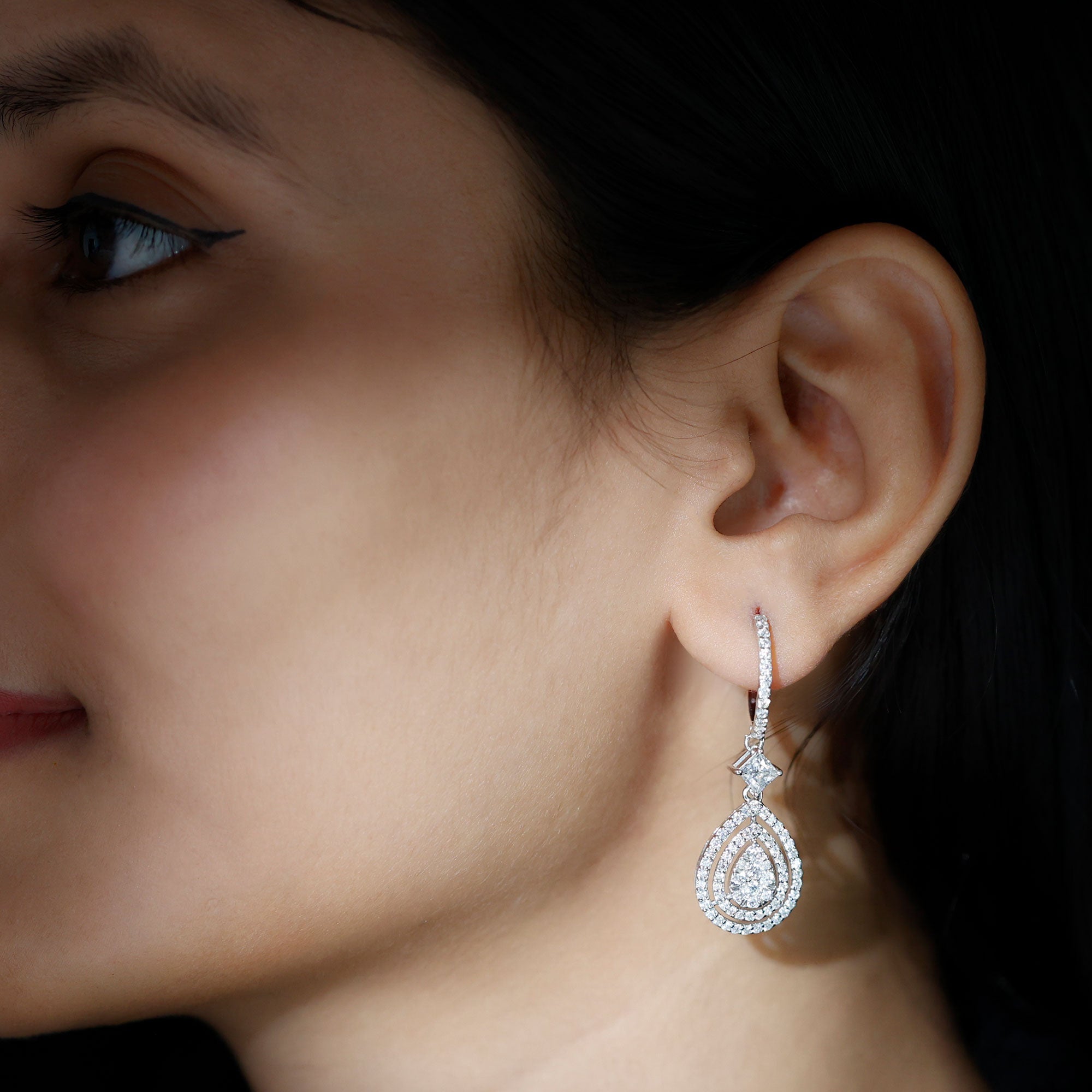 Certified Moissanite Teardrop Hoop Earrings for Women D-VS1 - Rosec Jewels