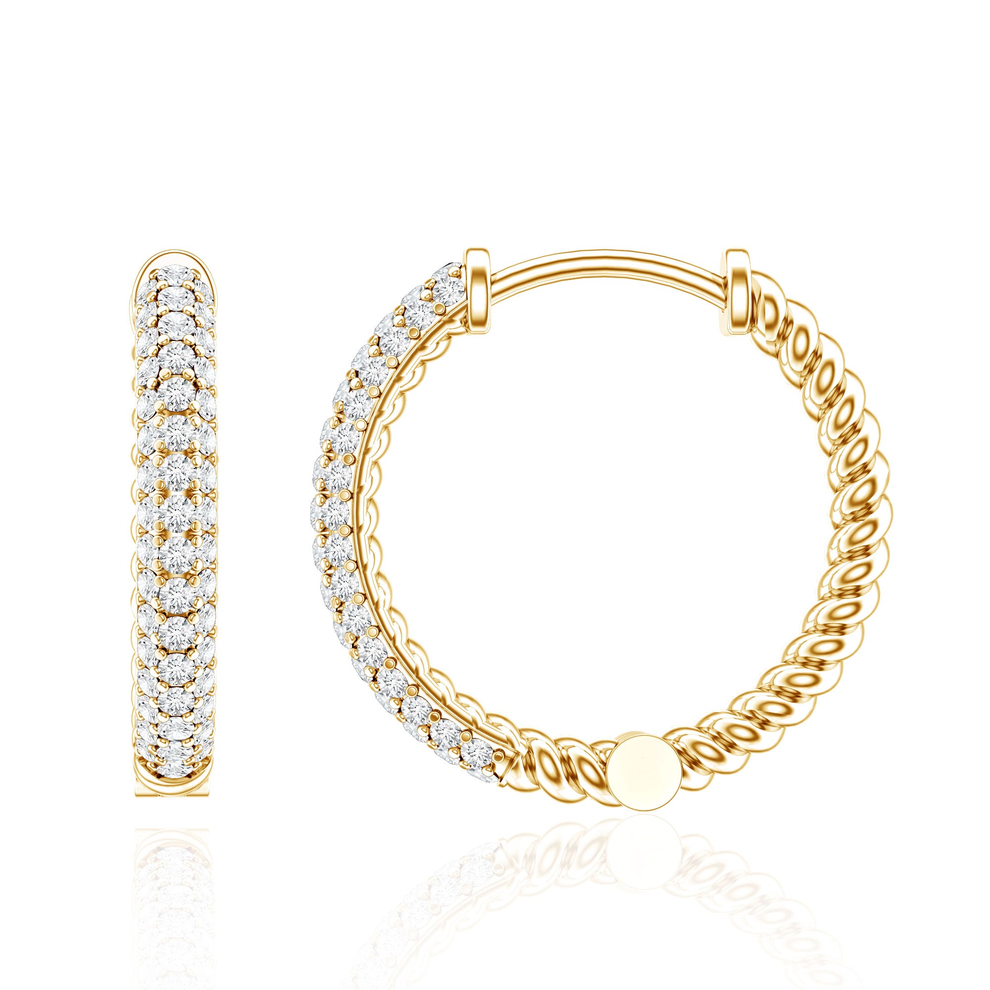 Classic Diamond Hinged Hoop Earrings with Certificate Natural - ( HI-SI ) - Rosec Jewels