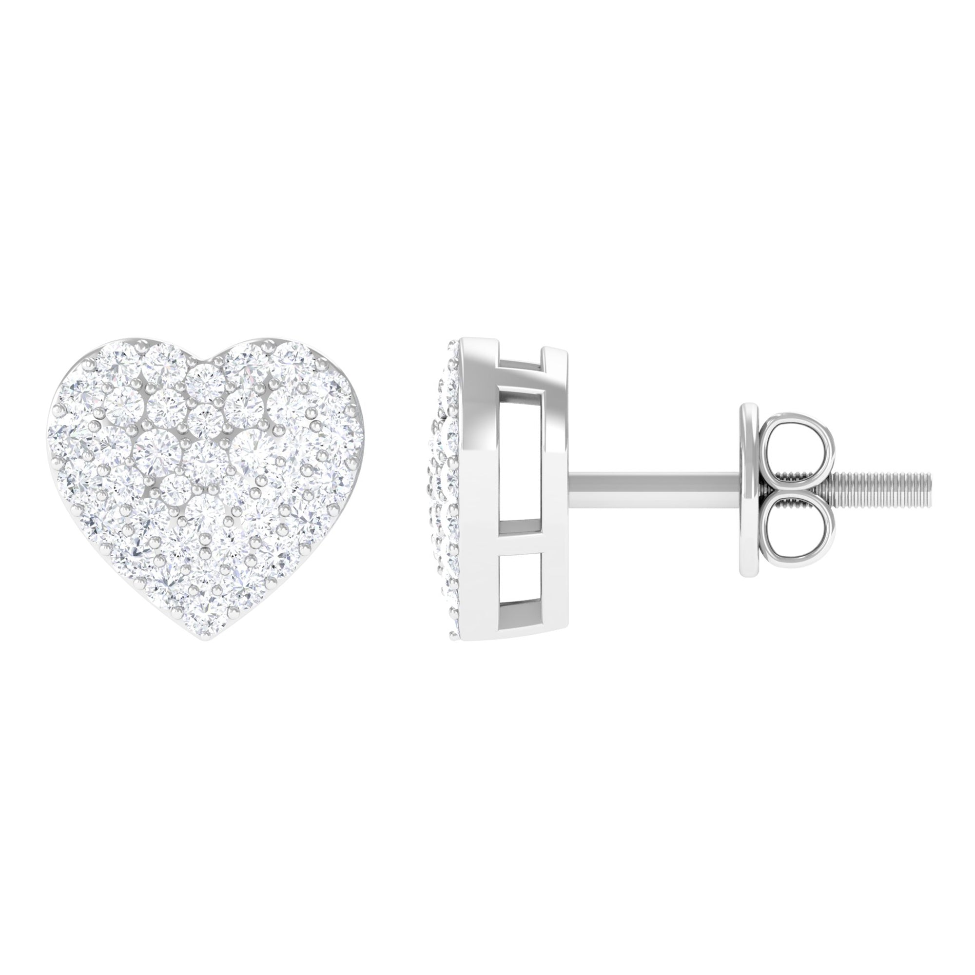 Rosec Jewels-Pave Set Round Diamond Heart Stud Earrings