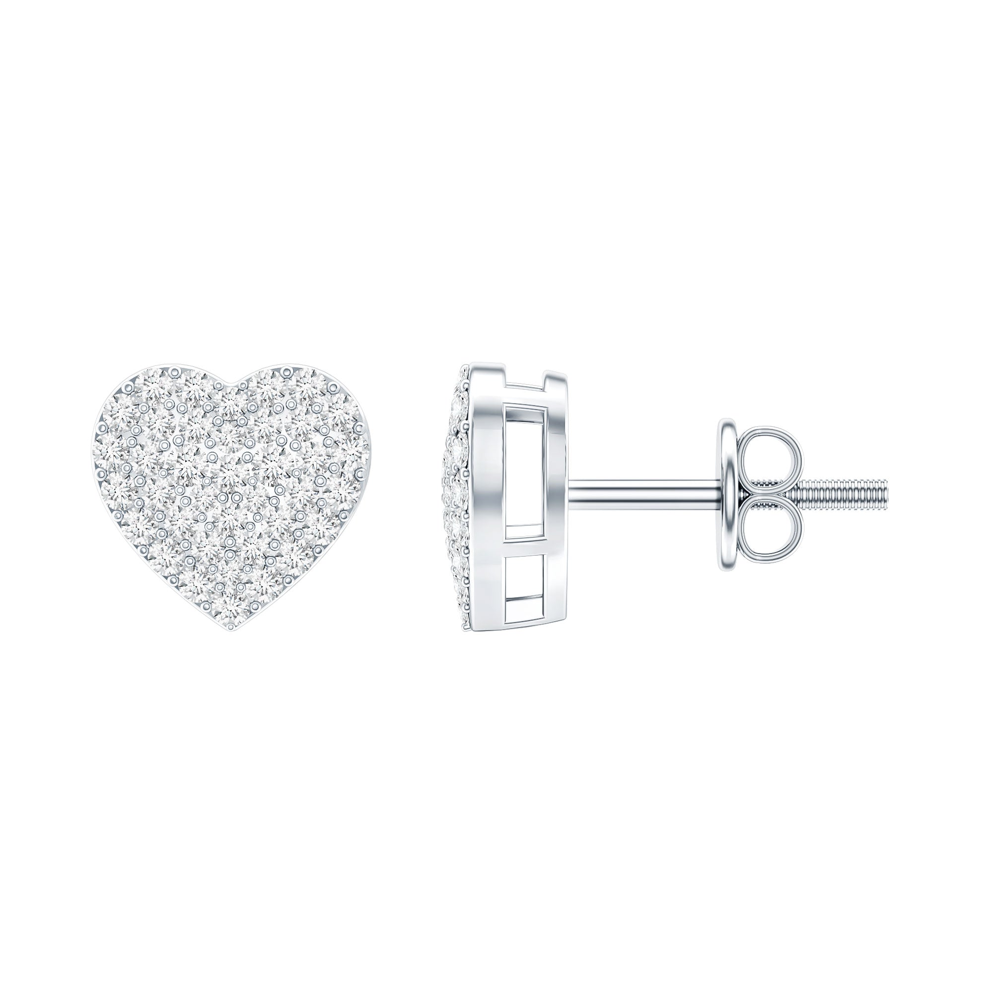 Natural Diamond Heart Earrings with Screw Back Natural - ( HI-SI ) - Rosec Jewels