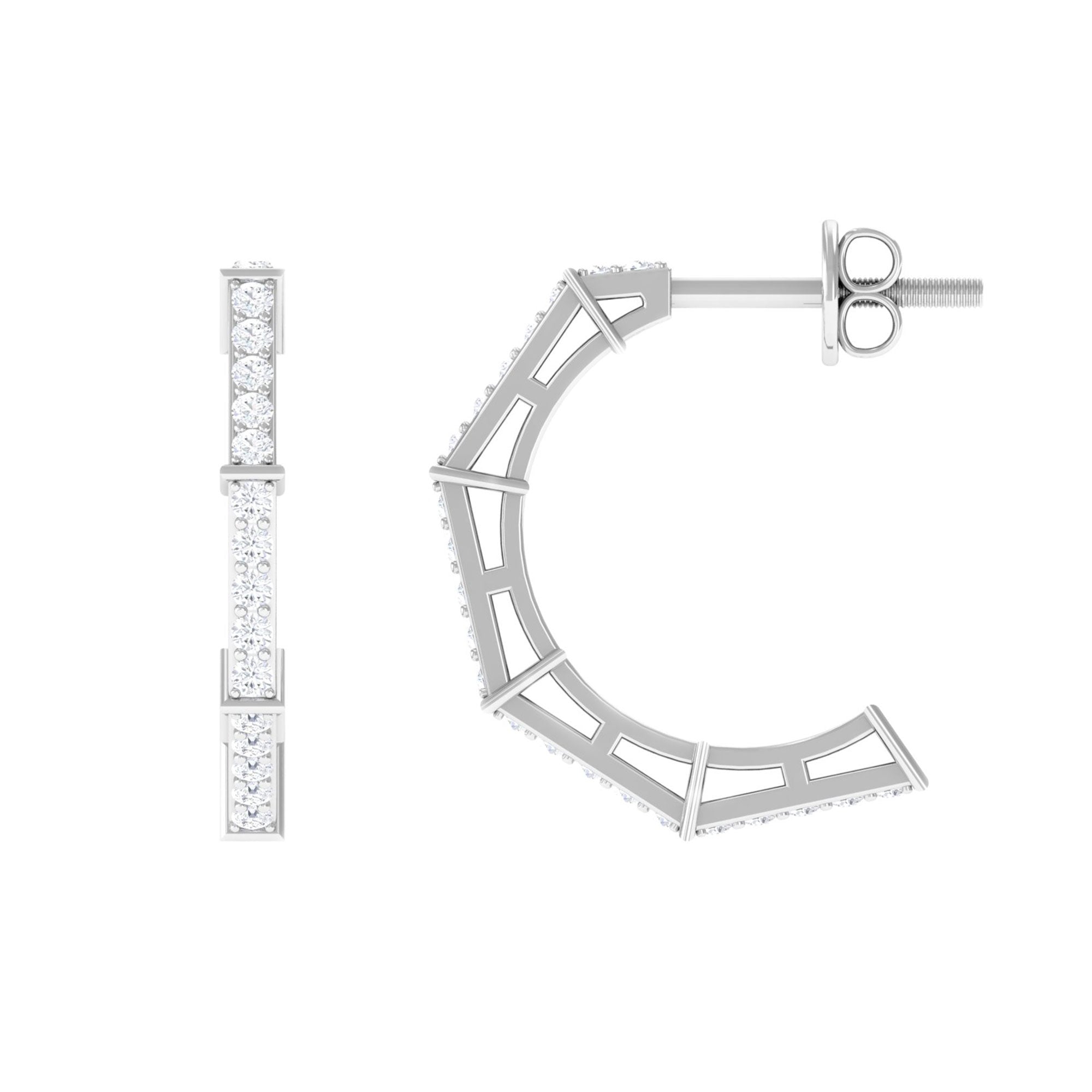 1/2 CT Pave Set Diamond Half Hoop Earrings