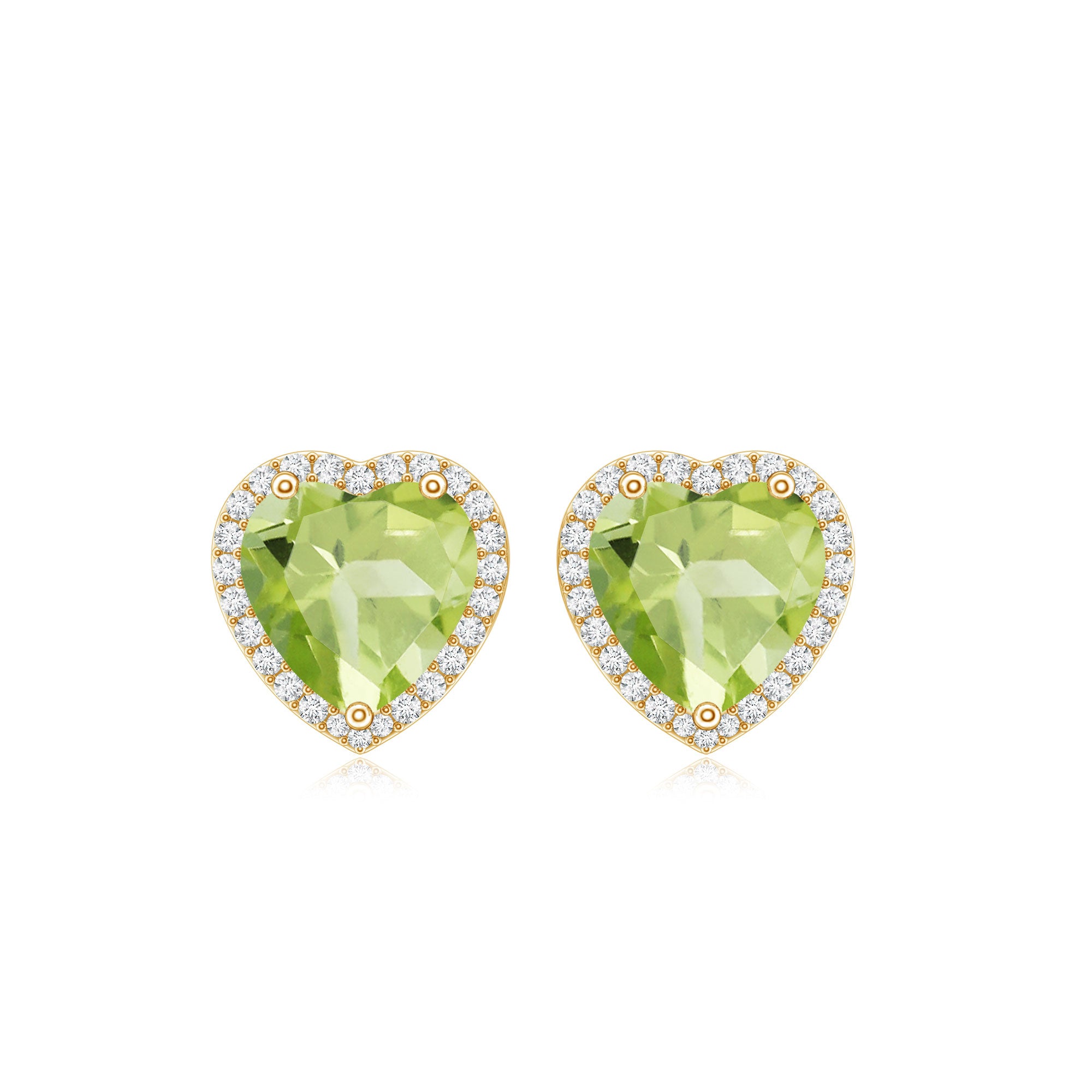 Certified Real 4.2 Carat Peridot Heart Earrings with Moissanite Halo AAA - Rosec Jewels