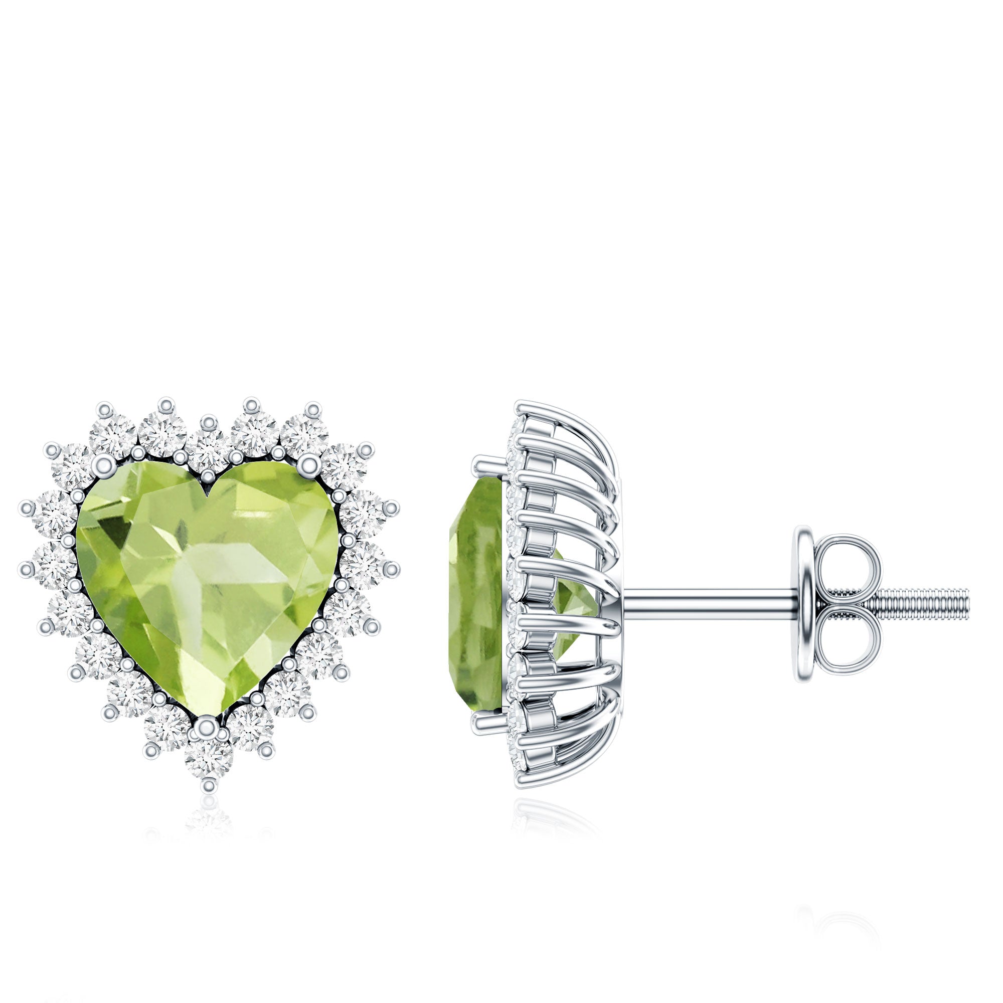 4.2 Carat Peridot Heart Stud Earrings with Diamond Halo AAA - Rosec Jewels