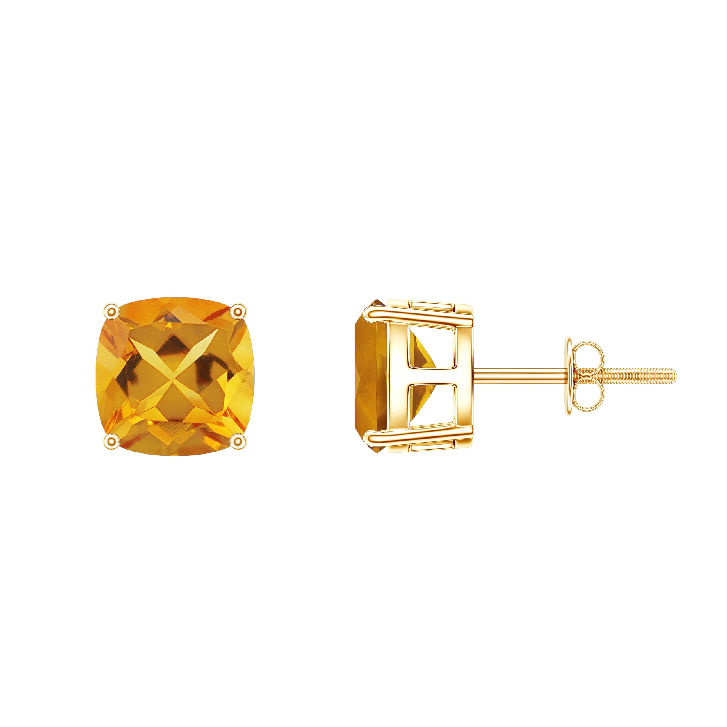 4.5 CT Cushion Cut Citrine Solitaire Stud Earrings AAA - Rosec Jewels