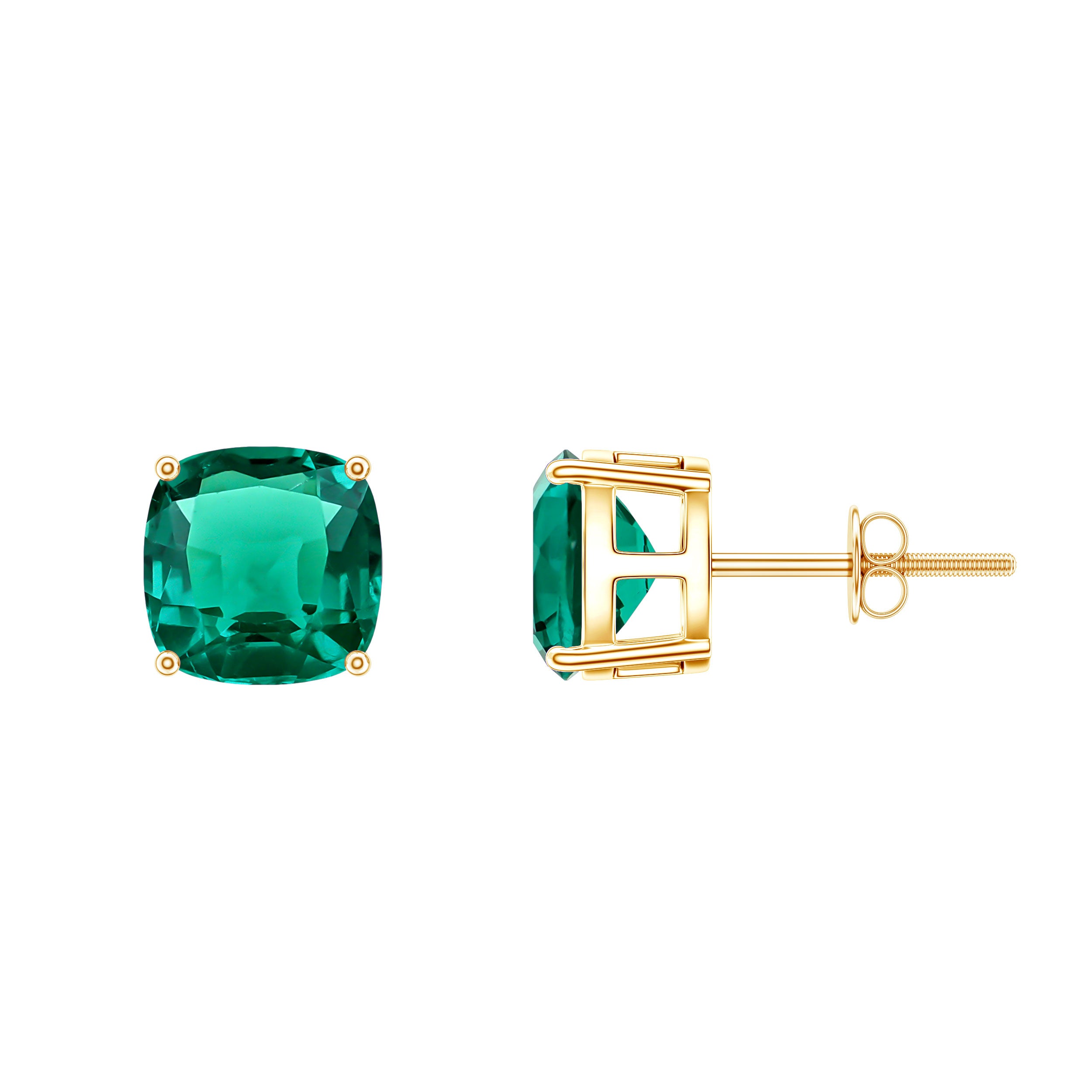 4.2 Carat Cushion Cut Created Emerald Solitaire Stud Earring AAAA - Rosec Jewels