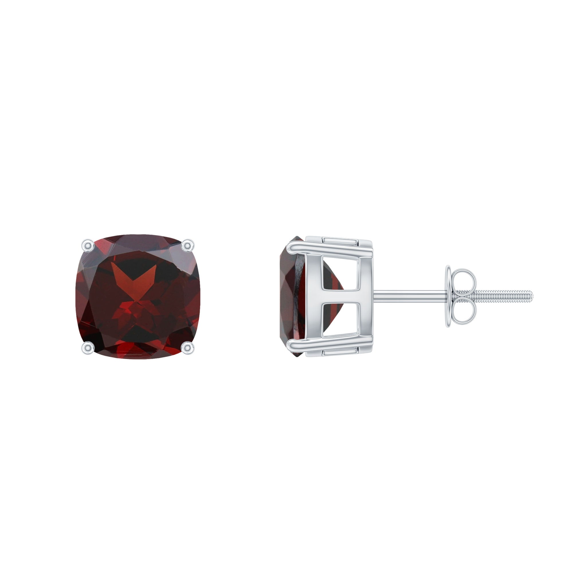8MM Cushion Cut Garnet Solitaire Stud Earrings