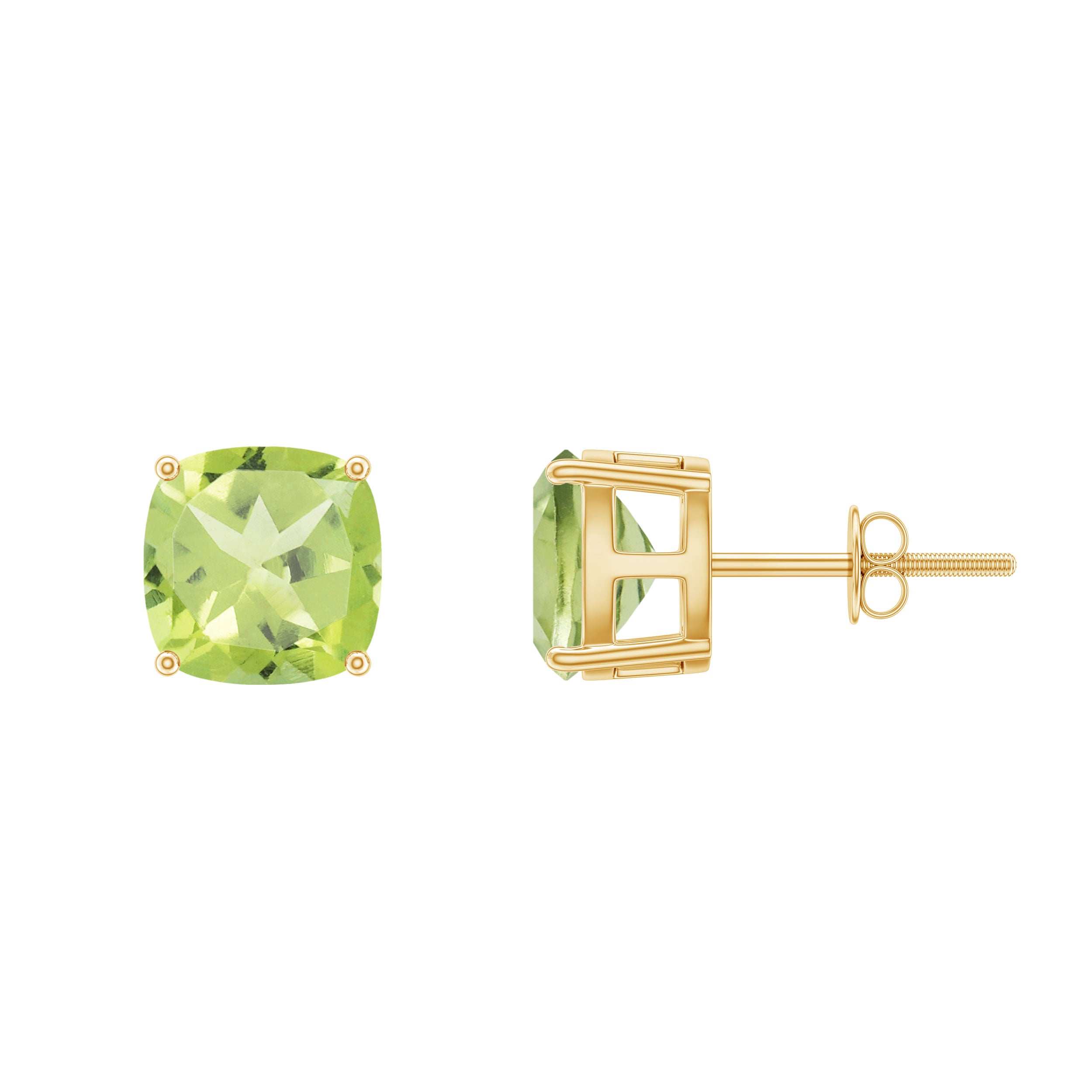 Genuine Cushion Cut Peridot Solitaire Stud Earrings With Certificate AAA - Rosec Jewels