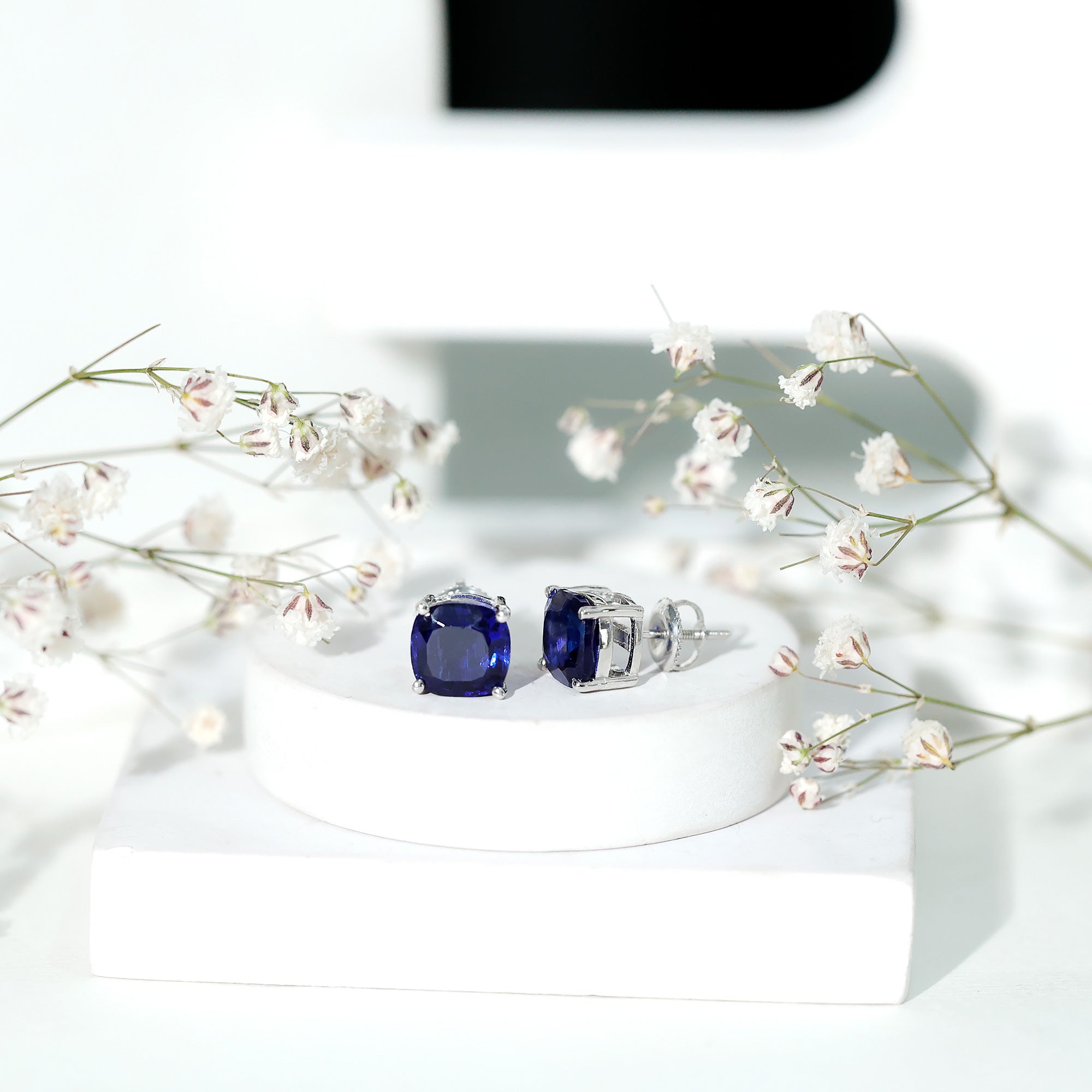 3 CT Lab Grown Blue Sapphire Solitaire Stud Earring With Certificate AAAA - Rosec Jewels