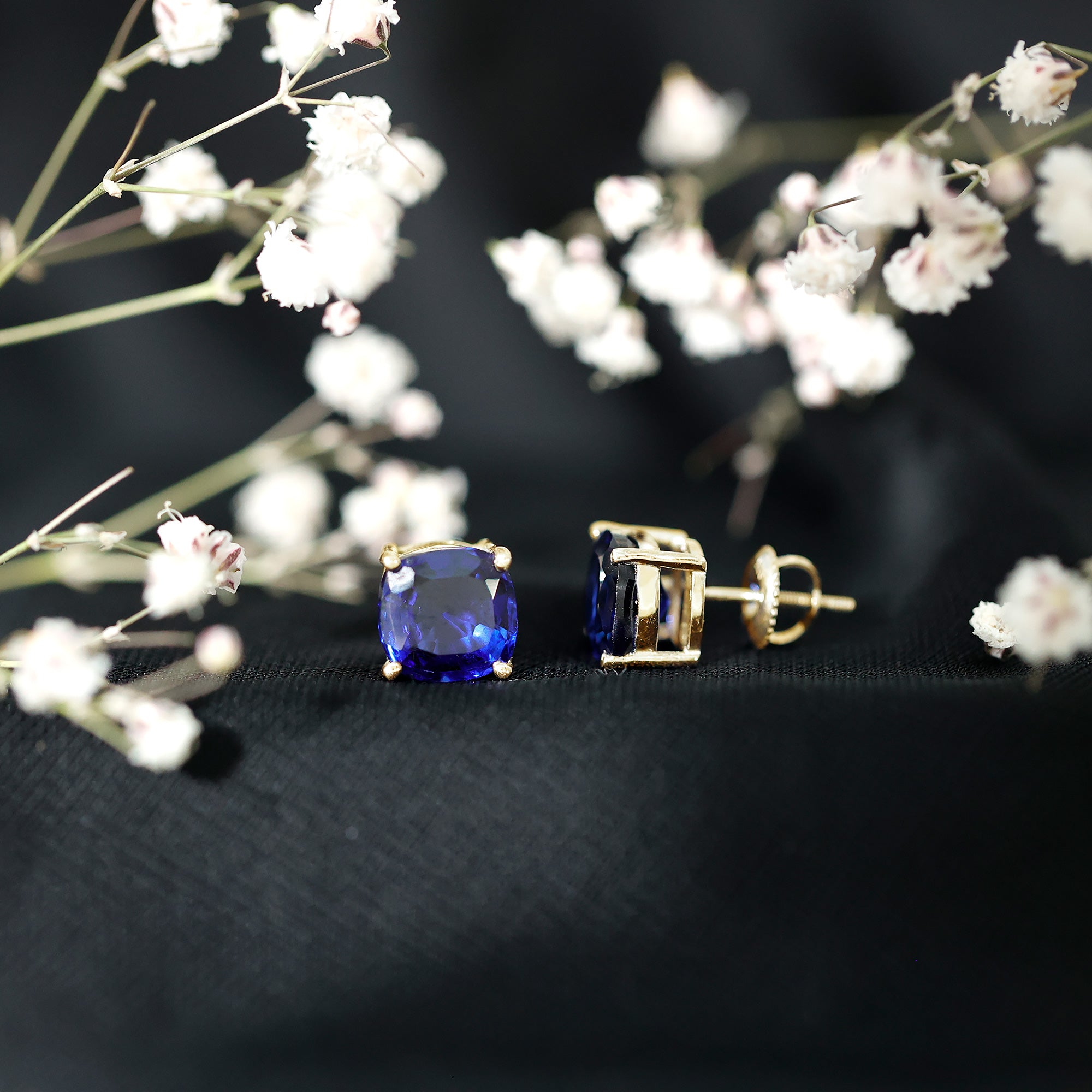 3 CT Lab Grown Blue Sapphire Solitaire Stud Earring With Certificate AAAA - Rosec Jewels