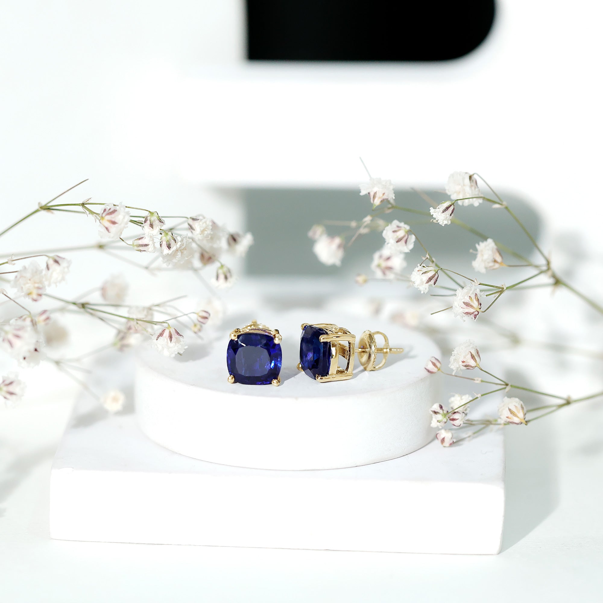 3 CT Lab Grown Blue Sapphire Solitaire Stud Earring With Certificate AAAA - Rosec Jewels