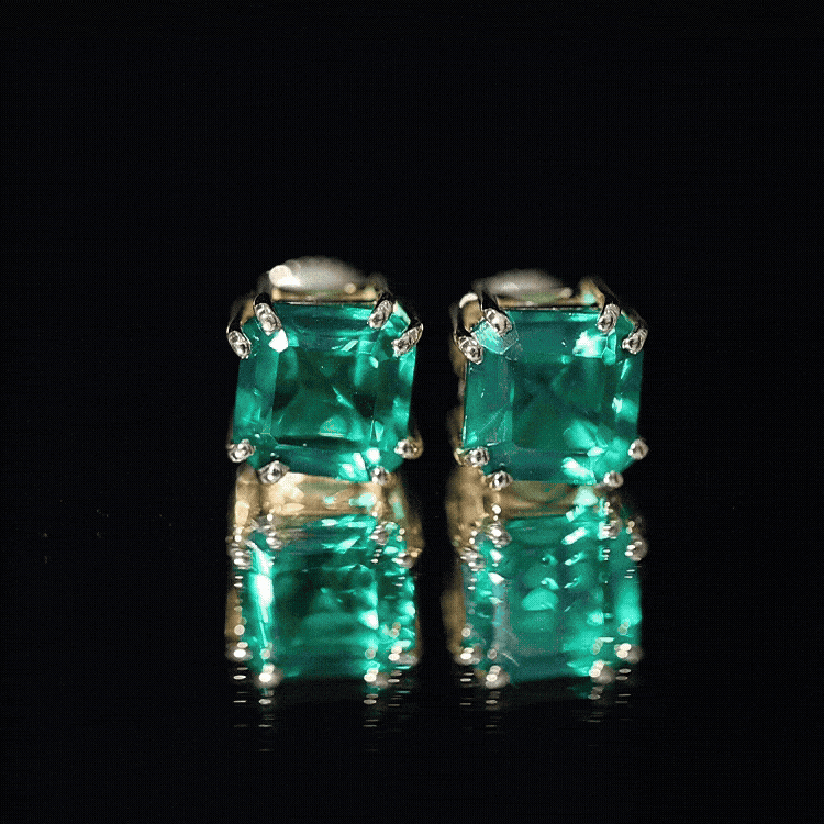 Certified Asscher Cut Lab Grown Emerald Stud Earrings in Double Prongs AAAA - Rosec Jewels