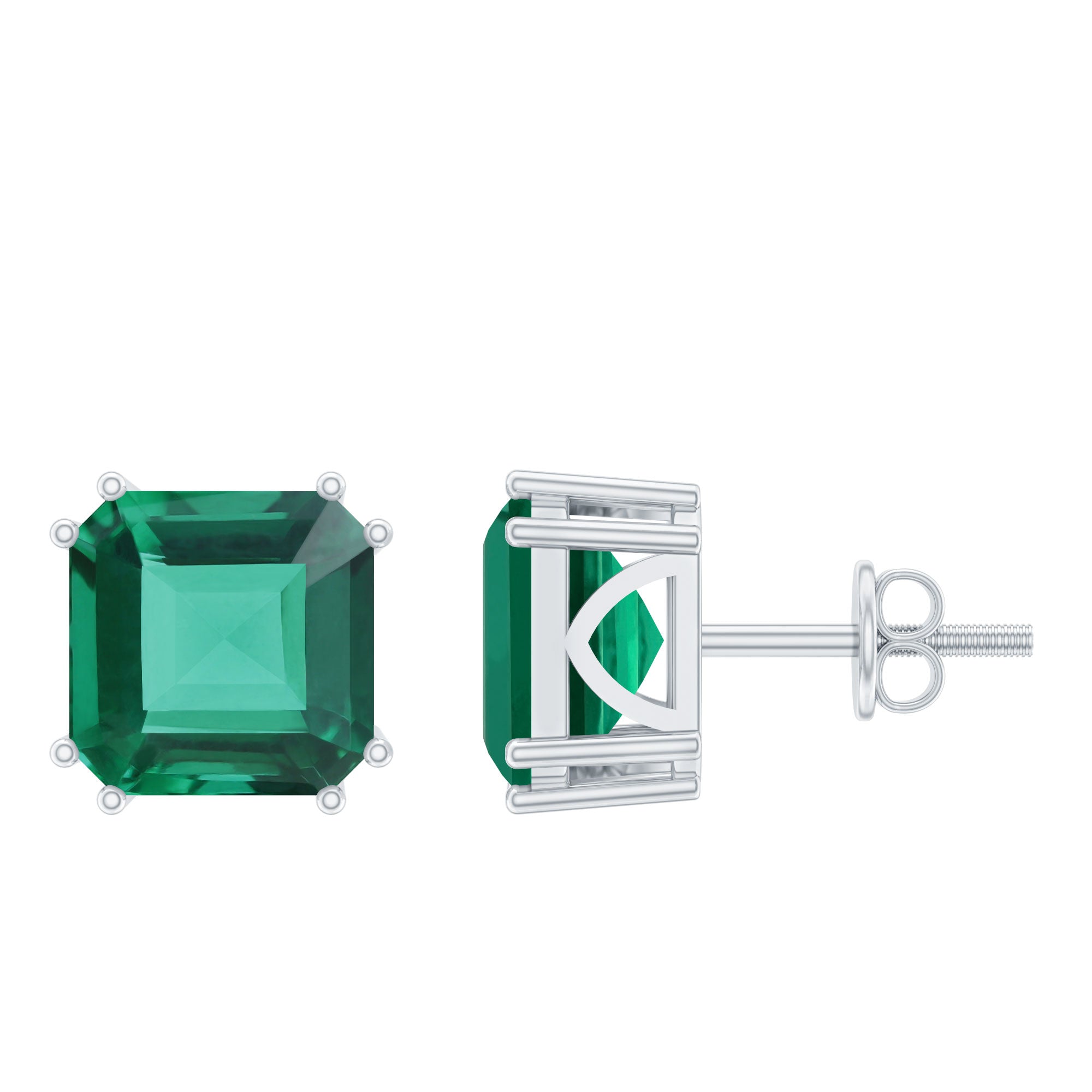 Certified Asscher Cut Lab Grown Emerald Stud Earrings in Double Prongs AAAA - Rosec Jewels