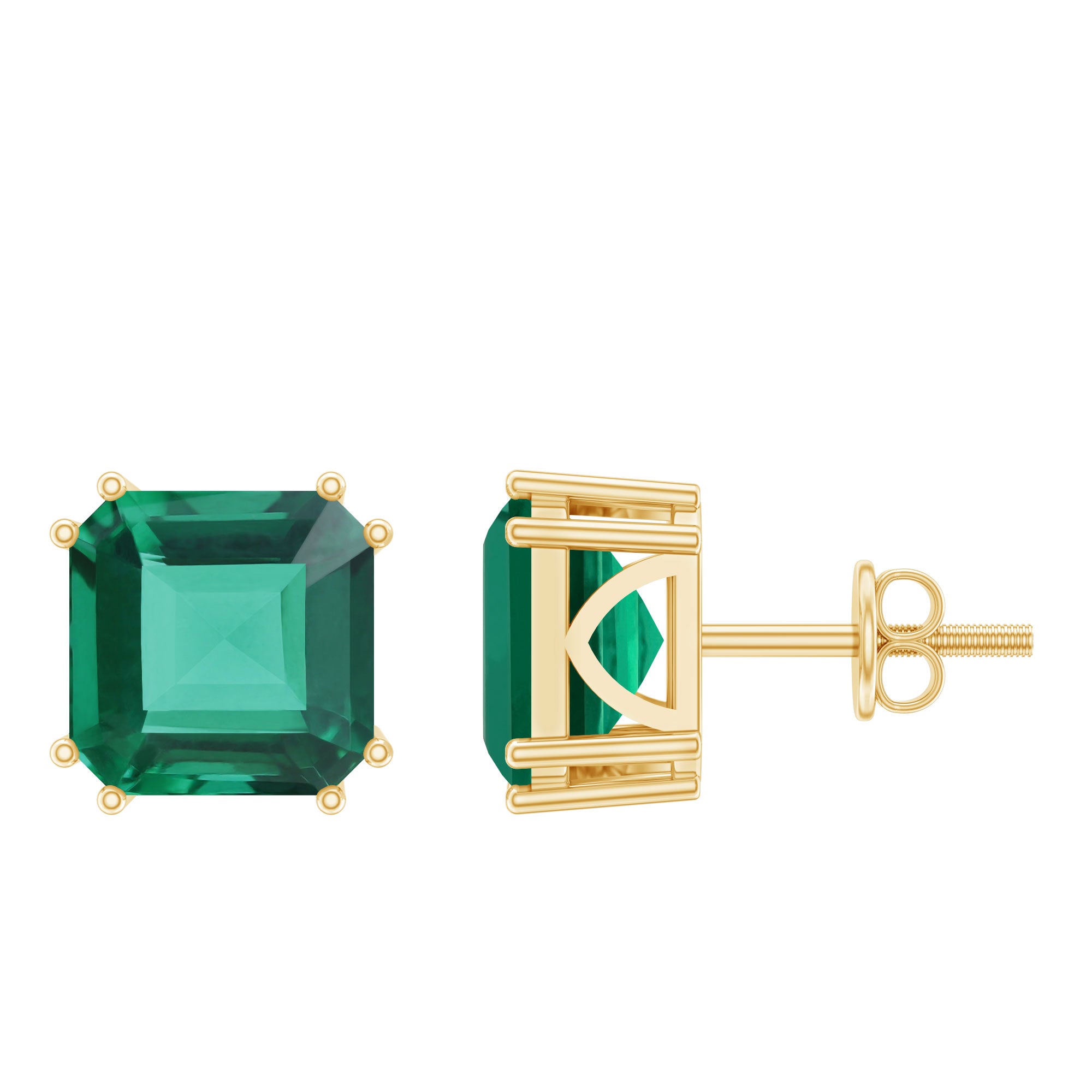 Certified Asscher Cut Lab Grown Emerald Stud Earrings in Double Prongs AAAA - Rosec Jewels