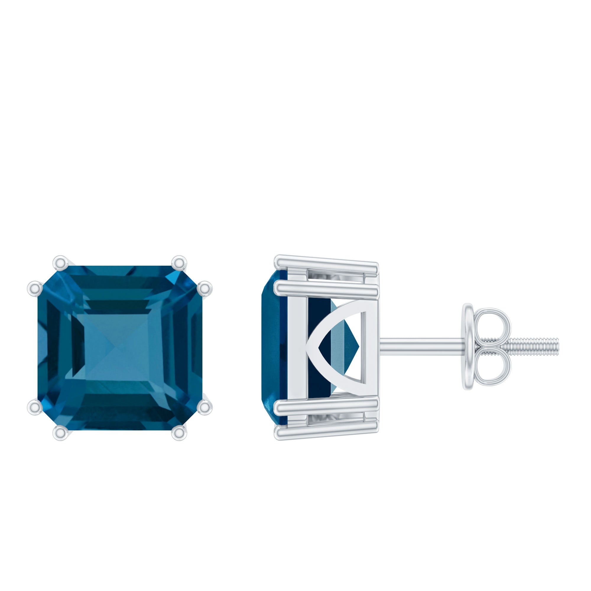 Asscher Cut London Blue Topaz Solitaire Stud Earrings