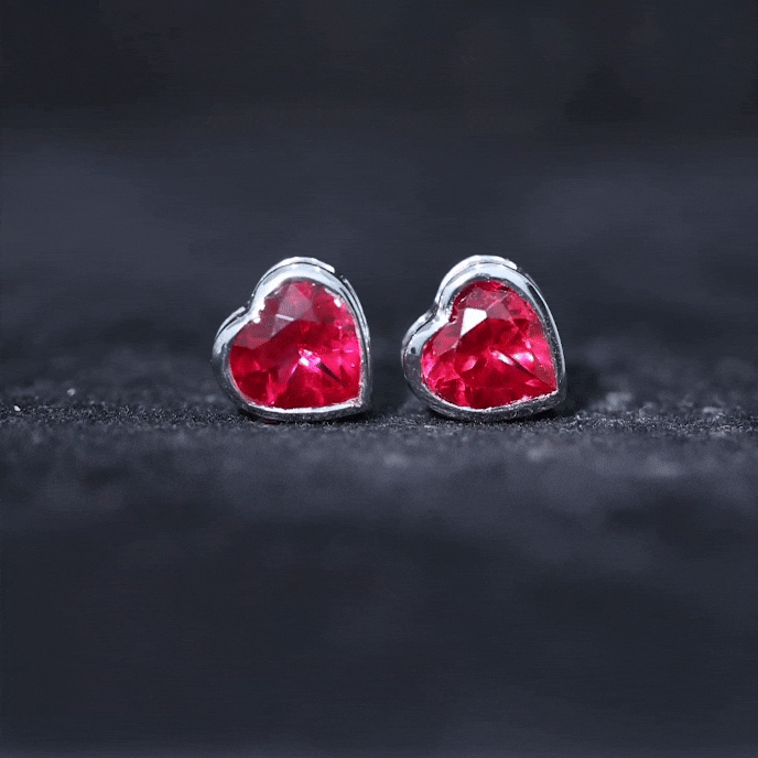 4 Carat Heart Shape Lab Grown Ruby Stud Earrings for Women AAAA - Rosec Jewels
