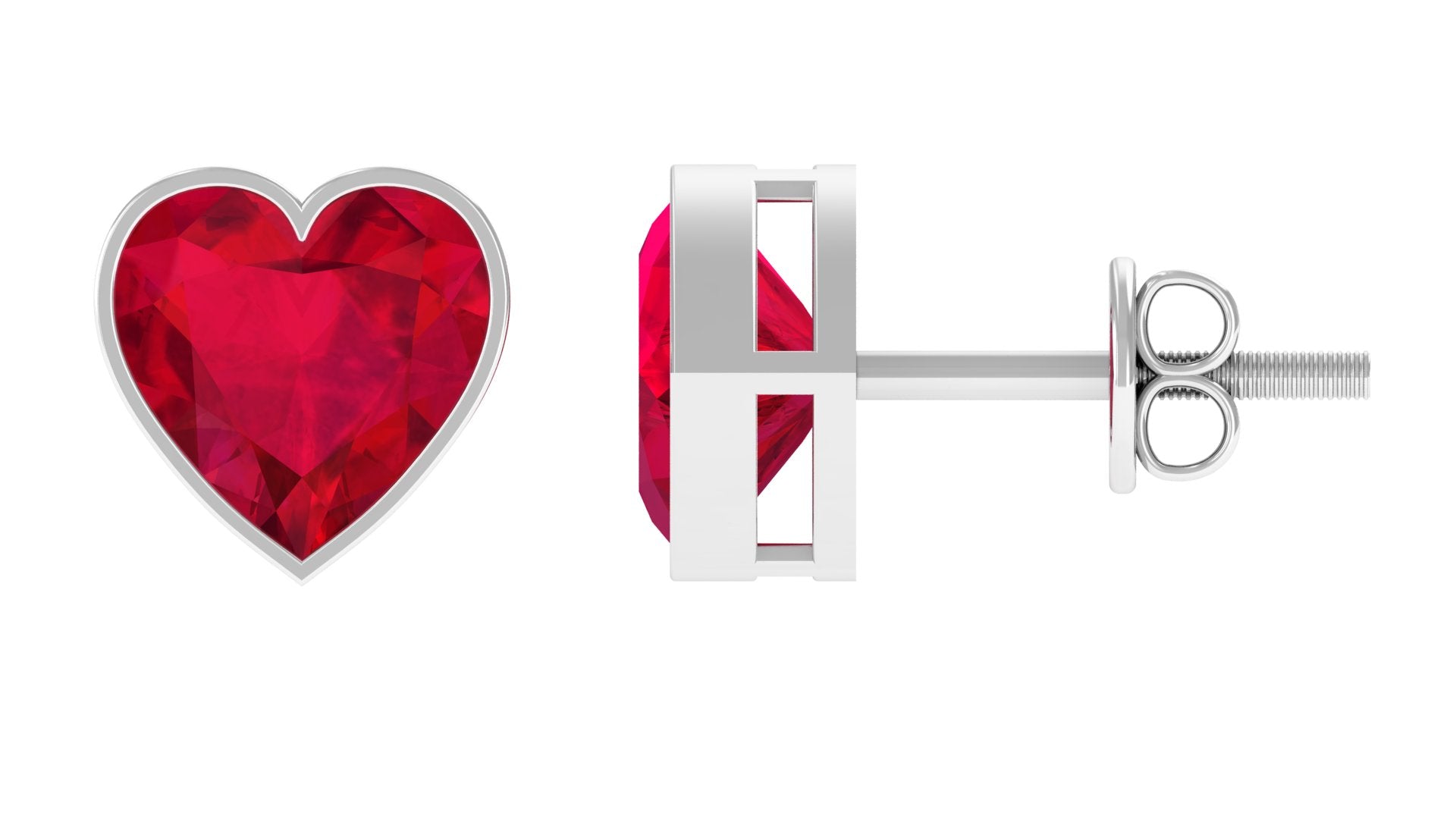 Lab Grown Ruby Heart Shape Stud Earrings