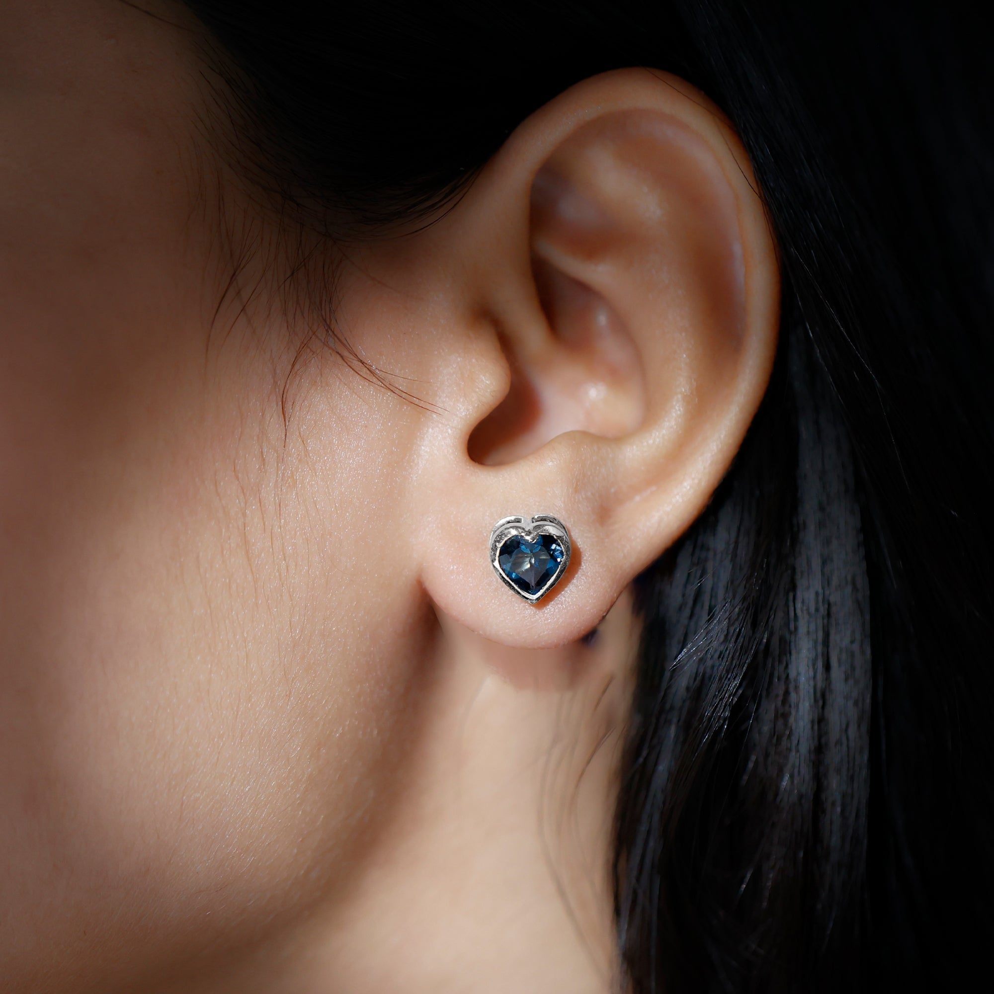 3 CT London Blue Topaz Heart Stud Earrings for Women AAA - Rosec Jewels