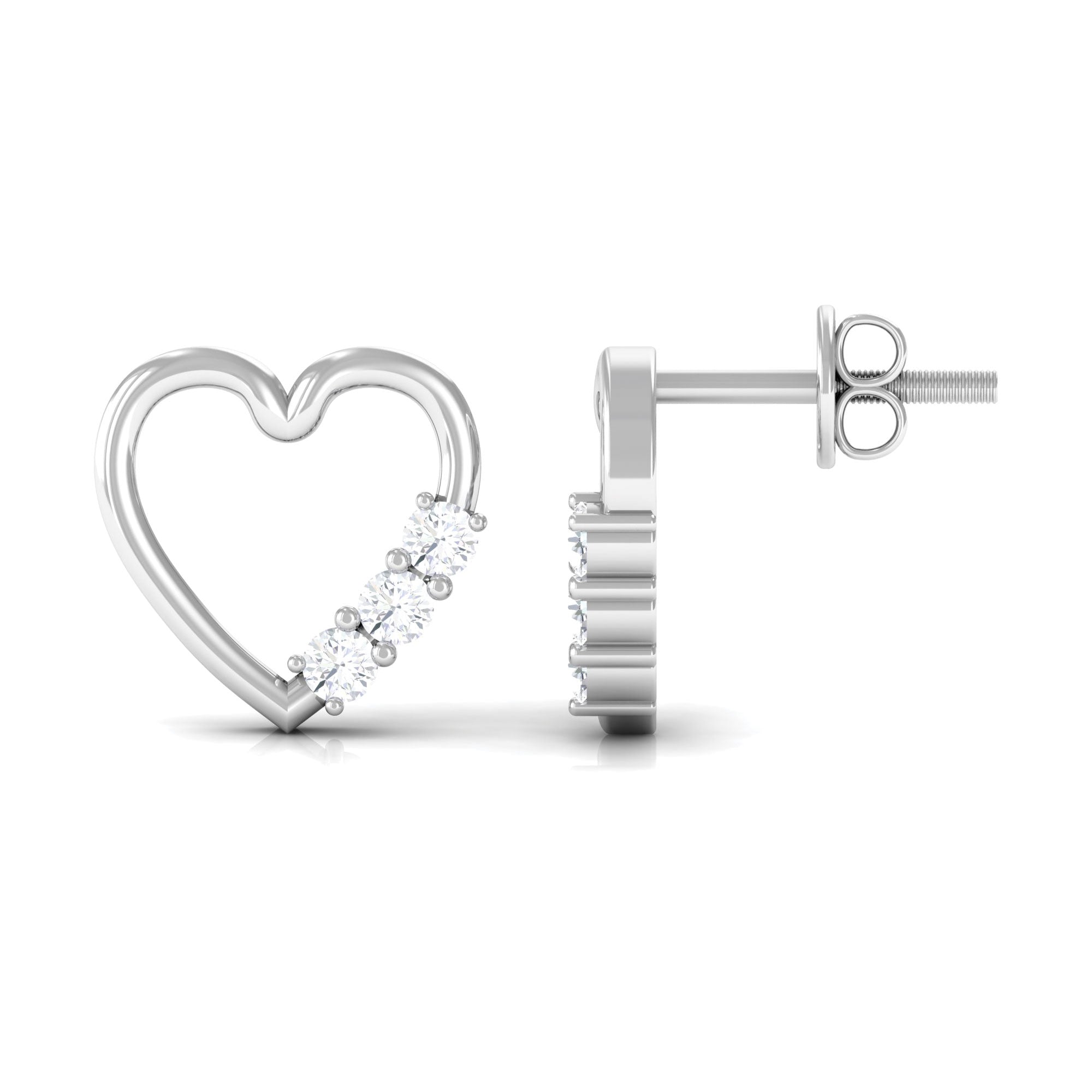 Diamond Heart Shape Stud Earring for Women Natural - ( HI-SI ) - Rosec Jewels