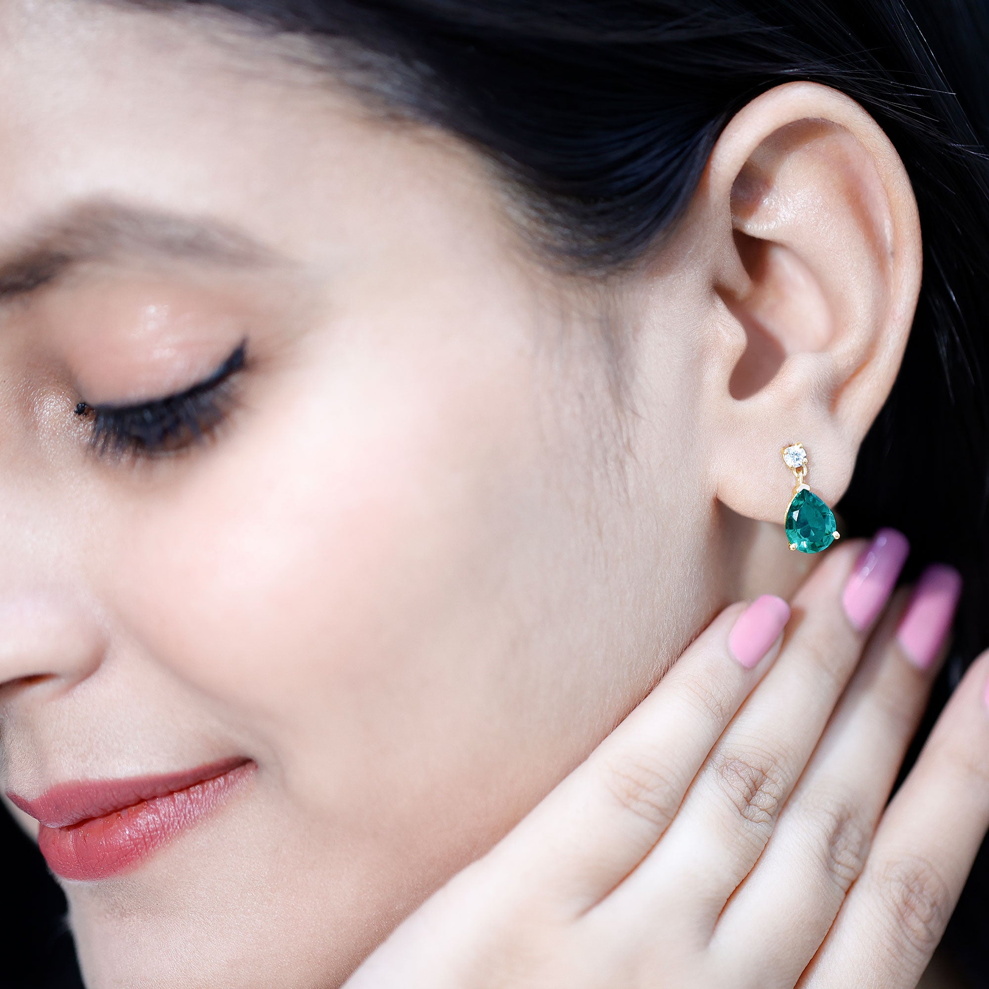 3.4 Carat Pear Cut Lab Created Emerald and Diamond Teardrop Earrings AAAA - Rosec Jewels