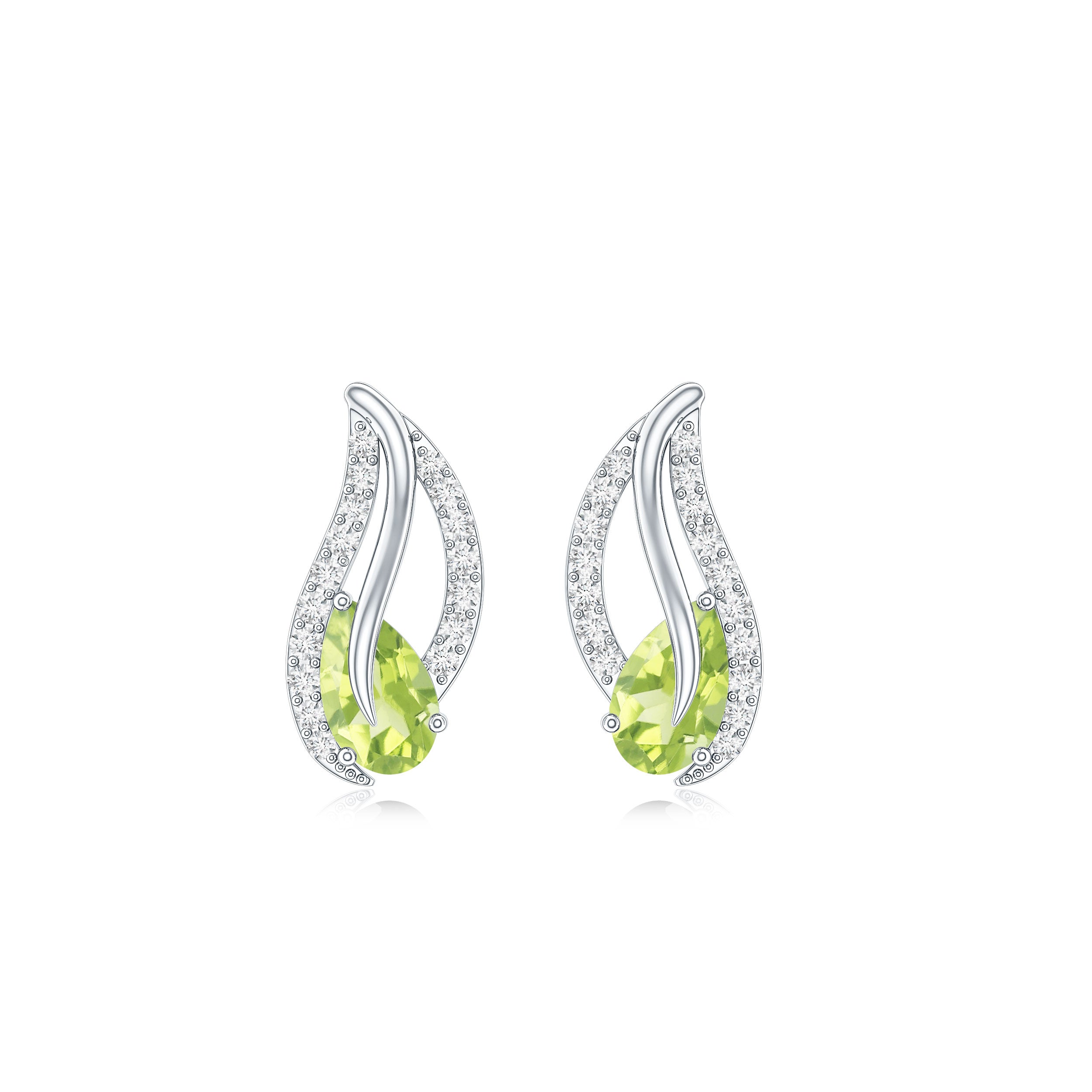 Natural Peridot Leaf Earrings with Diamond for Women AAA - Rosec Jewels
